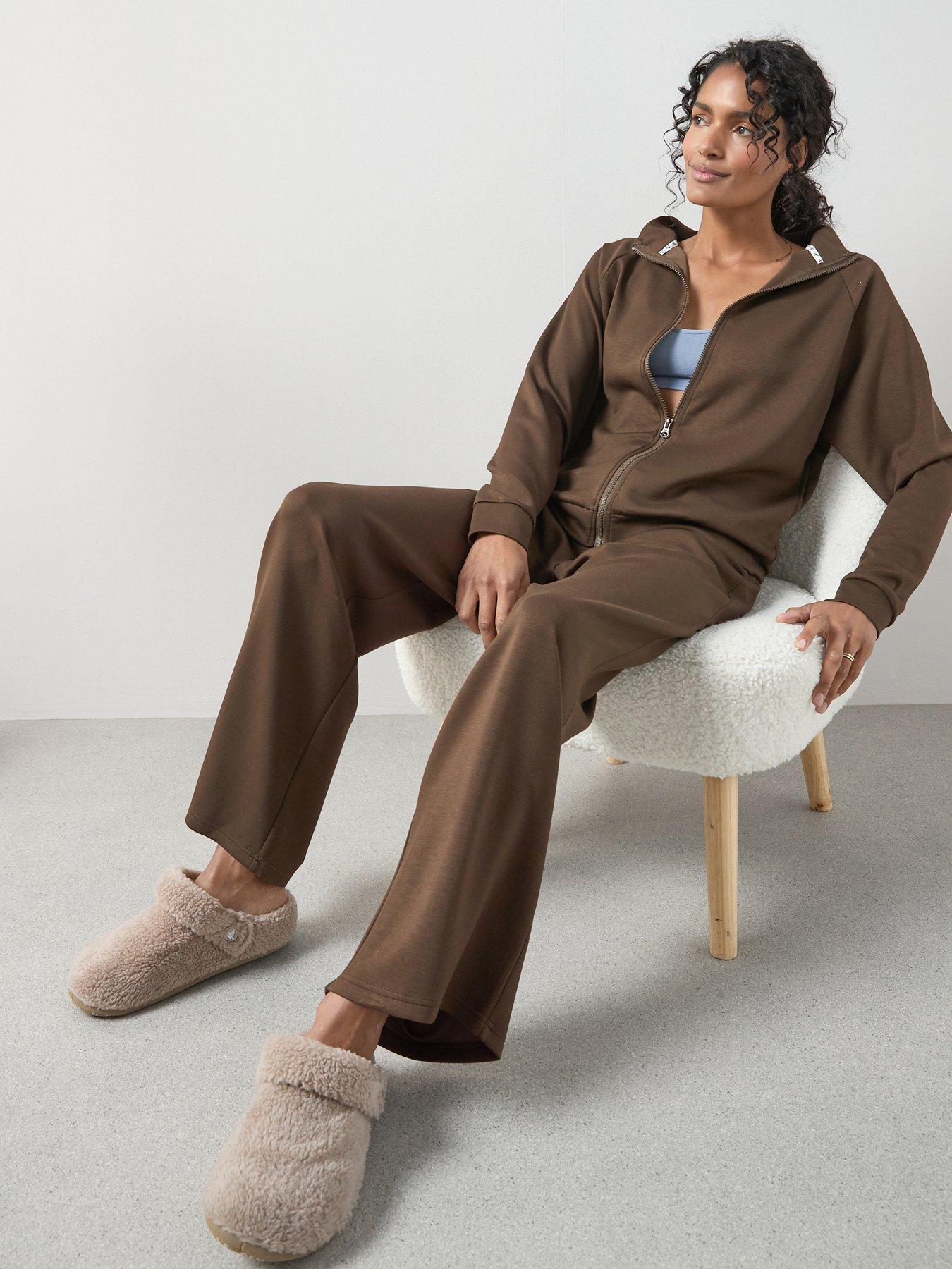 Image 1 of 6 of The Very Collection High Neck Zip Through Loungewear Set - Brown