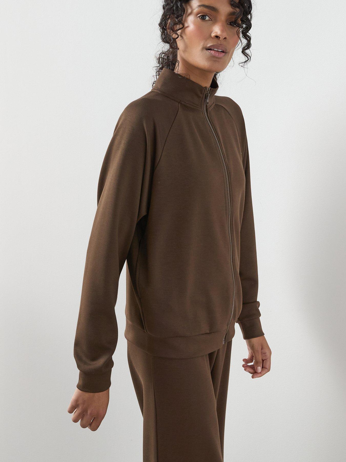 Image 5 of 6 of The Very Collection High Neck Zip Through Loungewear Set - Brown