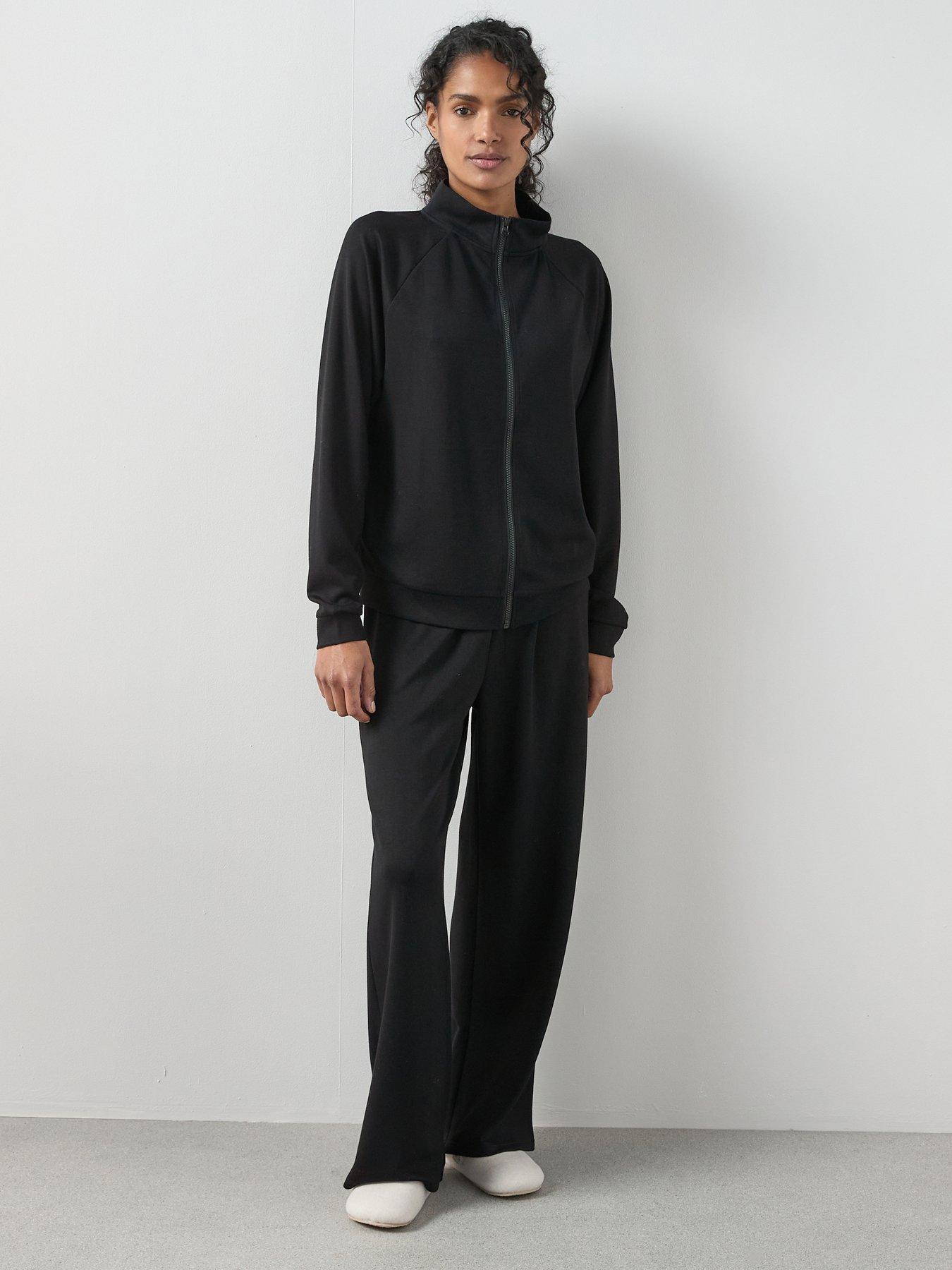  image of the-very-collection-high-neck-zip-through-loungewear-set-black
