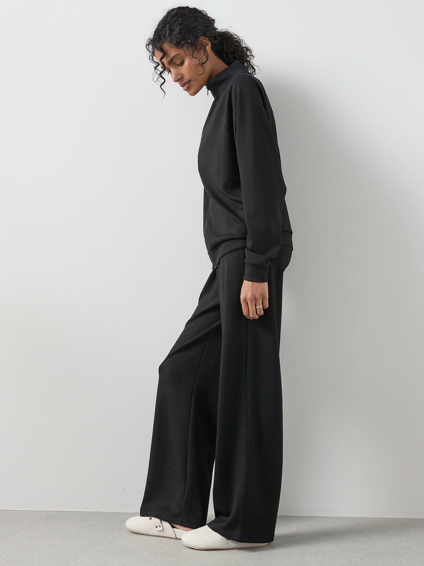  image of the-very-collection-high-neck-zip-through-loungewear-set-black