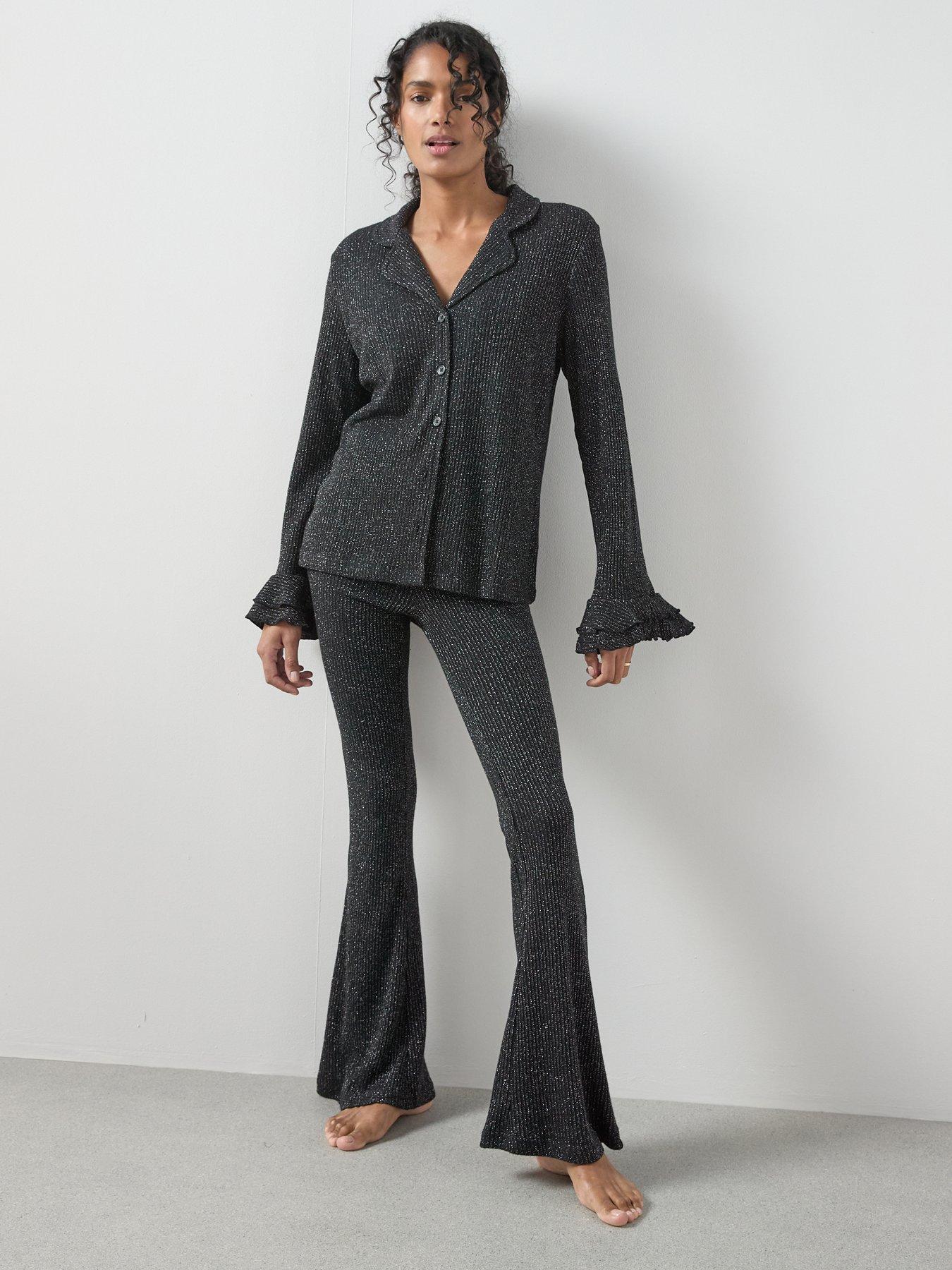  image of the-very-collection-glitter-flare-cuff-revere-pj-set-black
