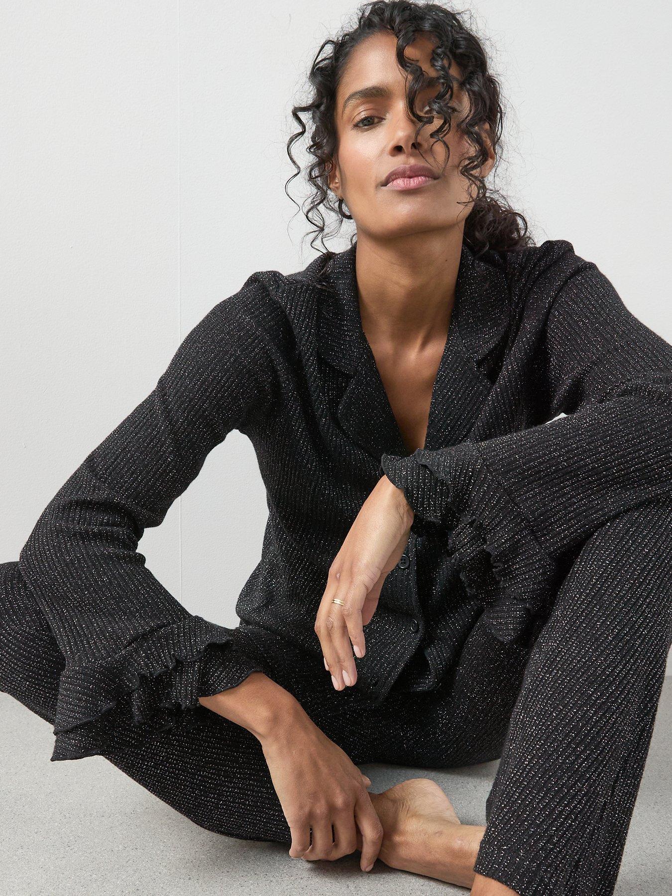  image of the-very-collection-glitter-flare-cuff-revere-pj-set-black