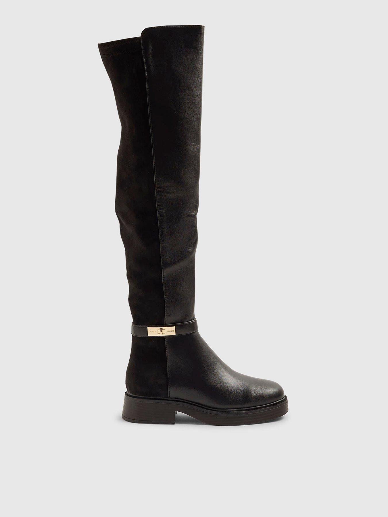 River Island Flat Riding Boot - Black