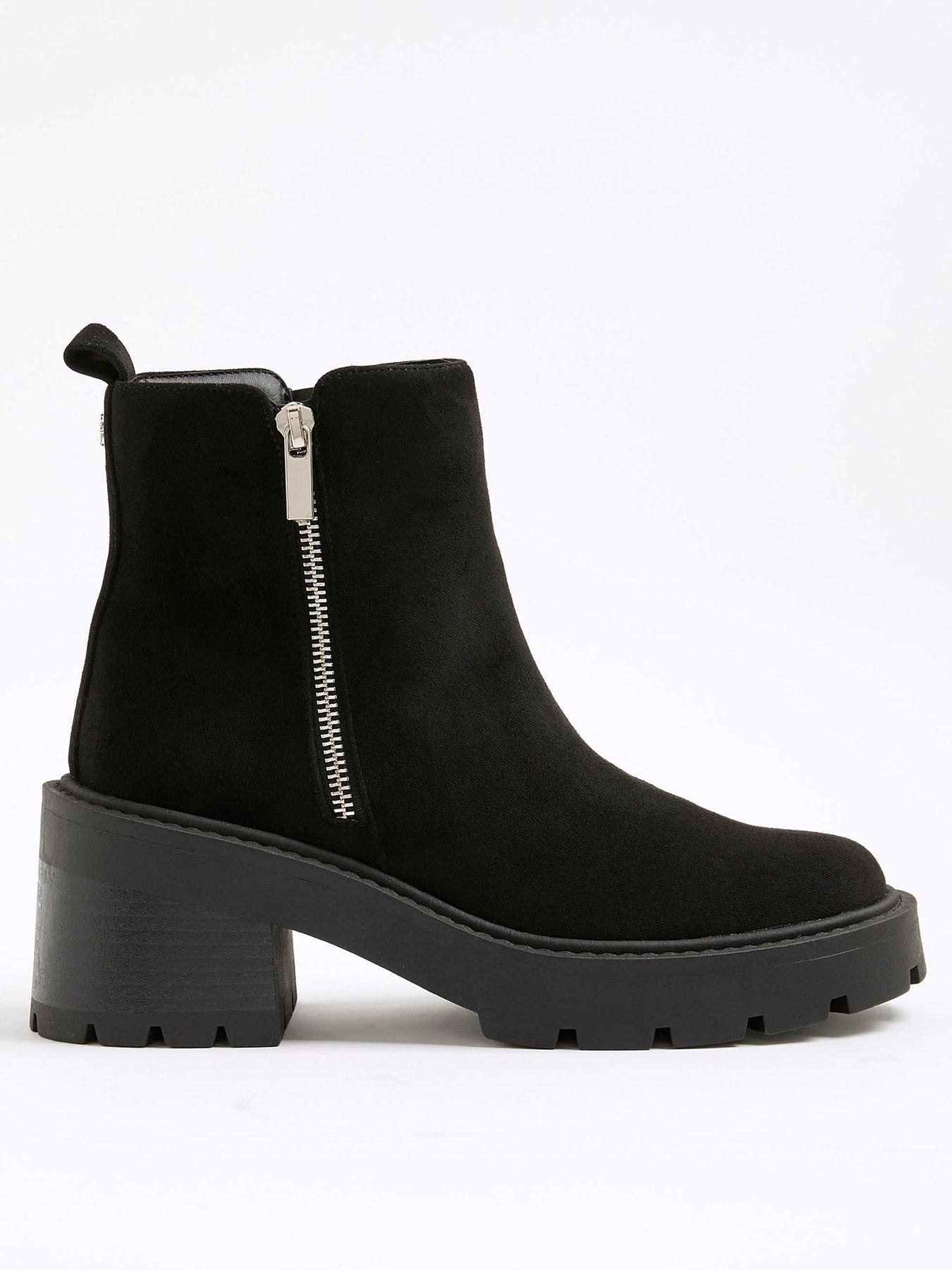 undefined Block Heeled Side Zip Boot - Black