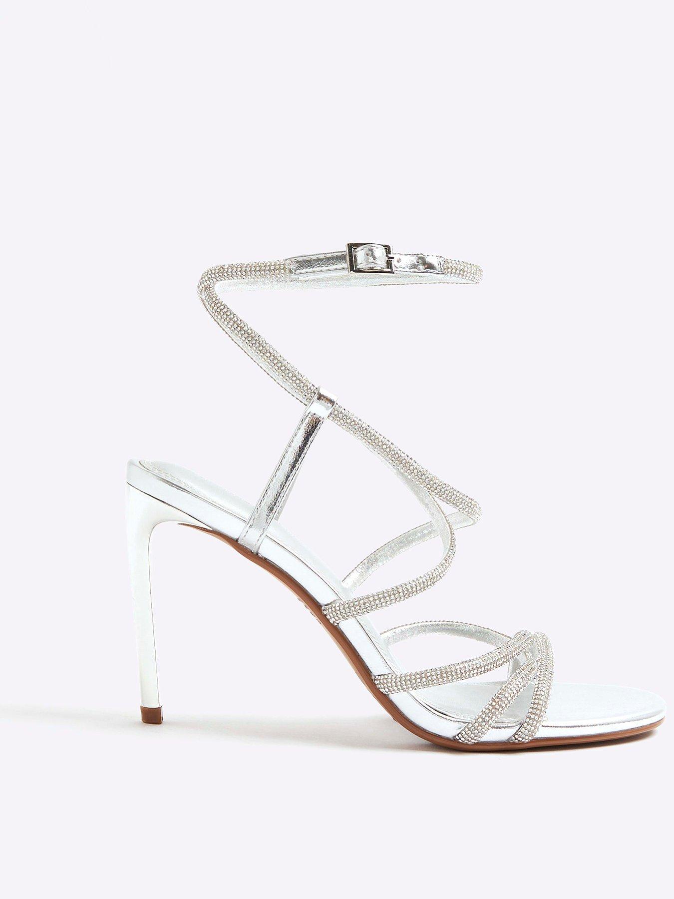  image of river-island-diamante-strap-heeled-sandals-silver
