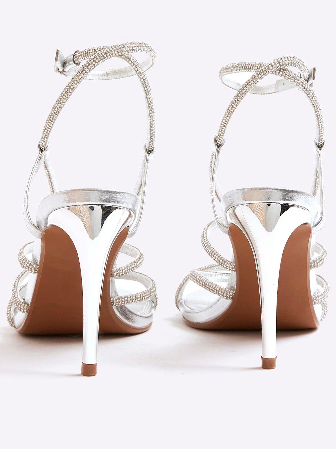  image of river-island-diamante-strap-heeled-sandals-silver