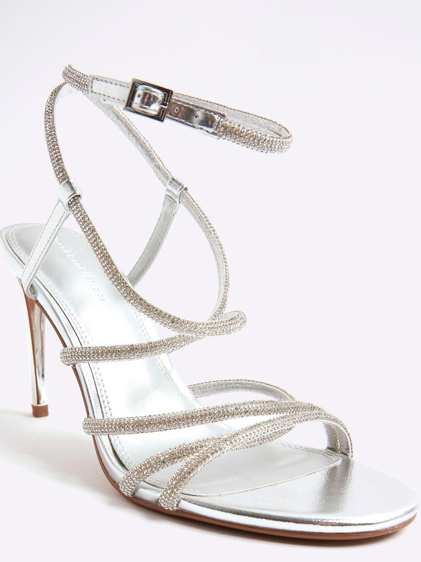  image of river-island-diamante-strap-heeled-sandals-silver