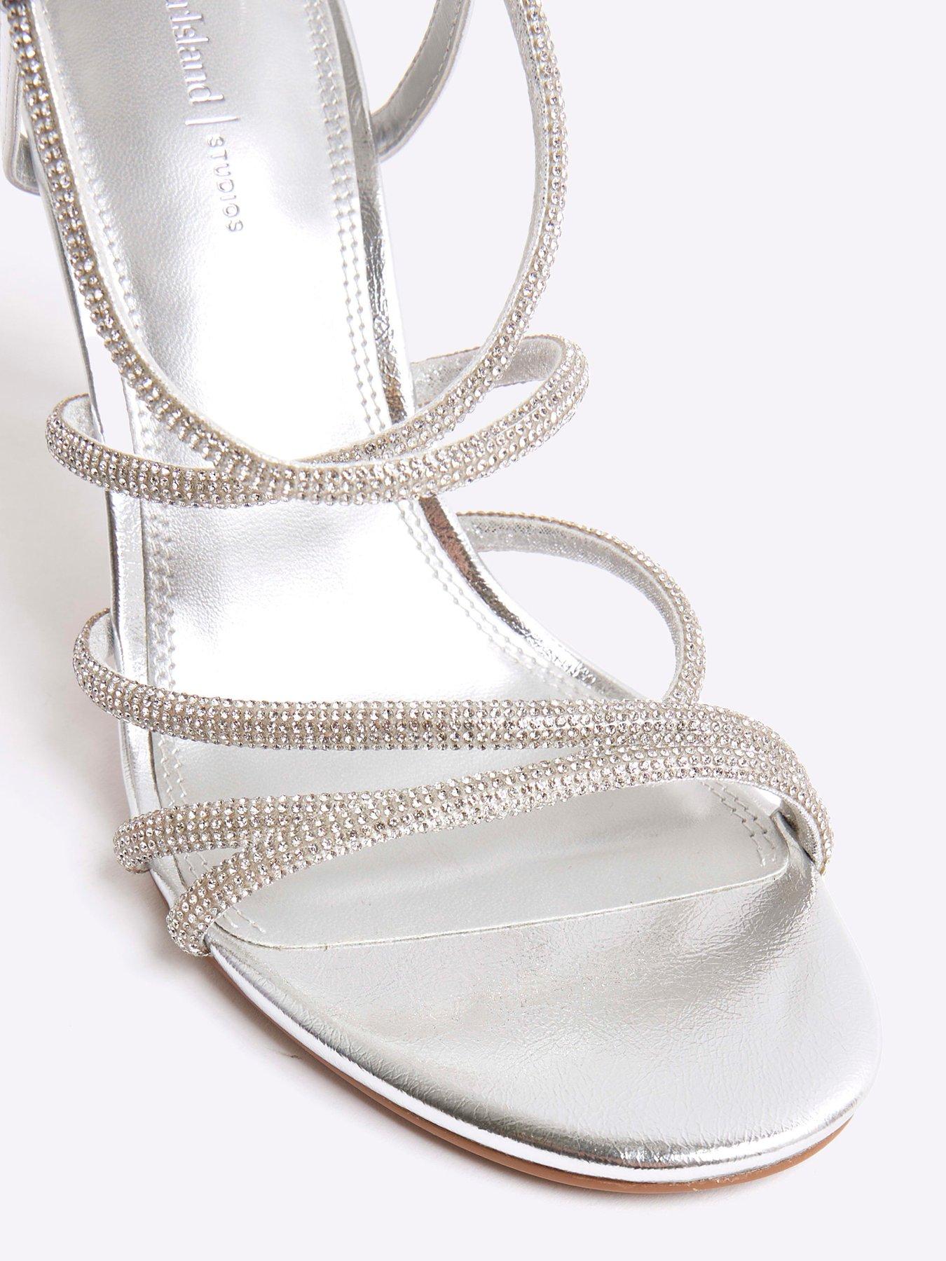  image of river-island-diamante-strap-heeled-sandals-silver