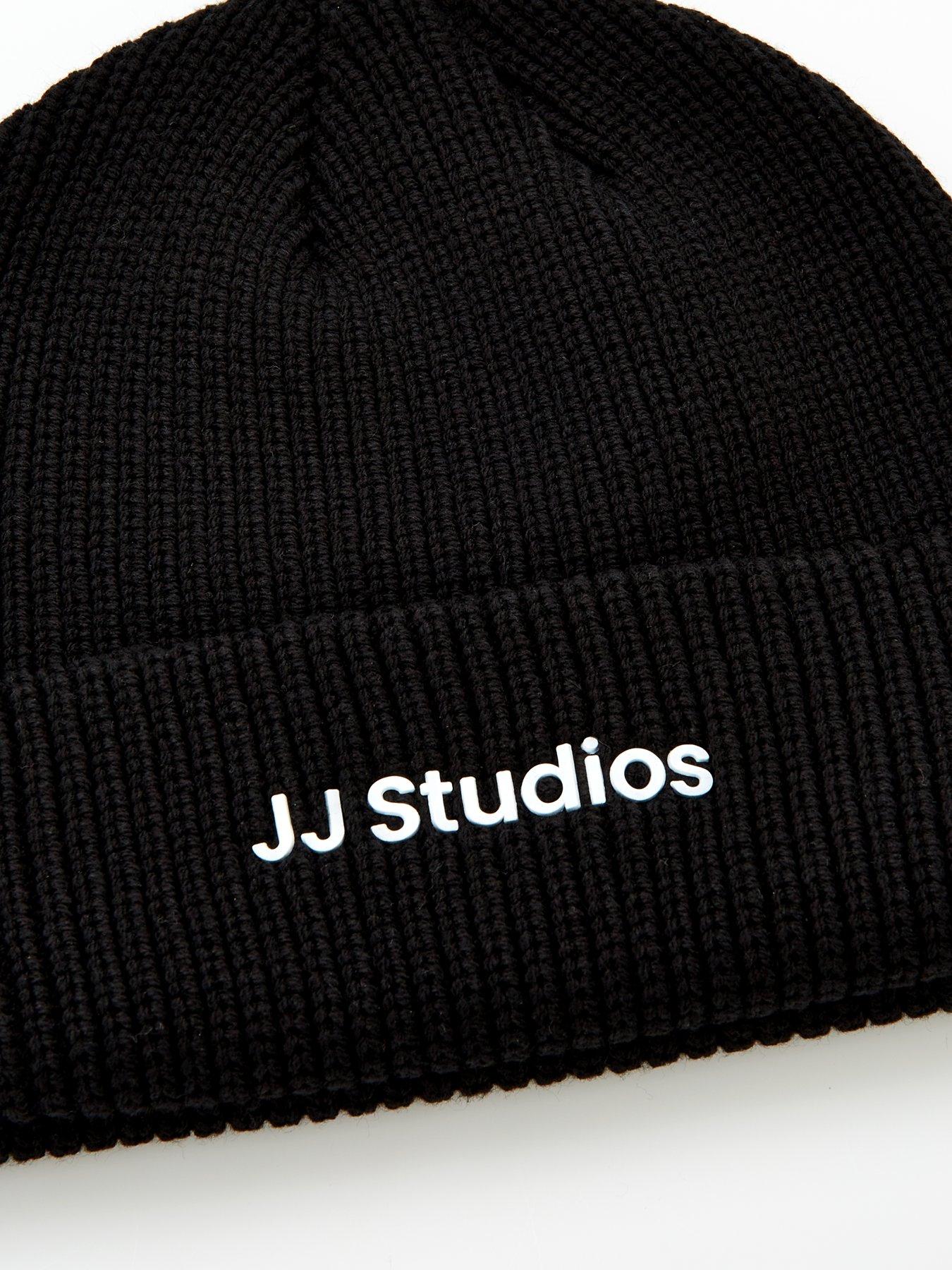  image of jack-jones-soho-jj-studios-knitted-beanie-hat-black