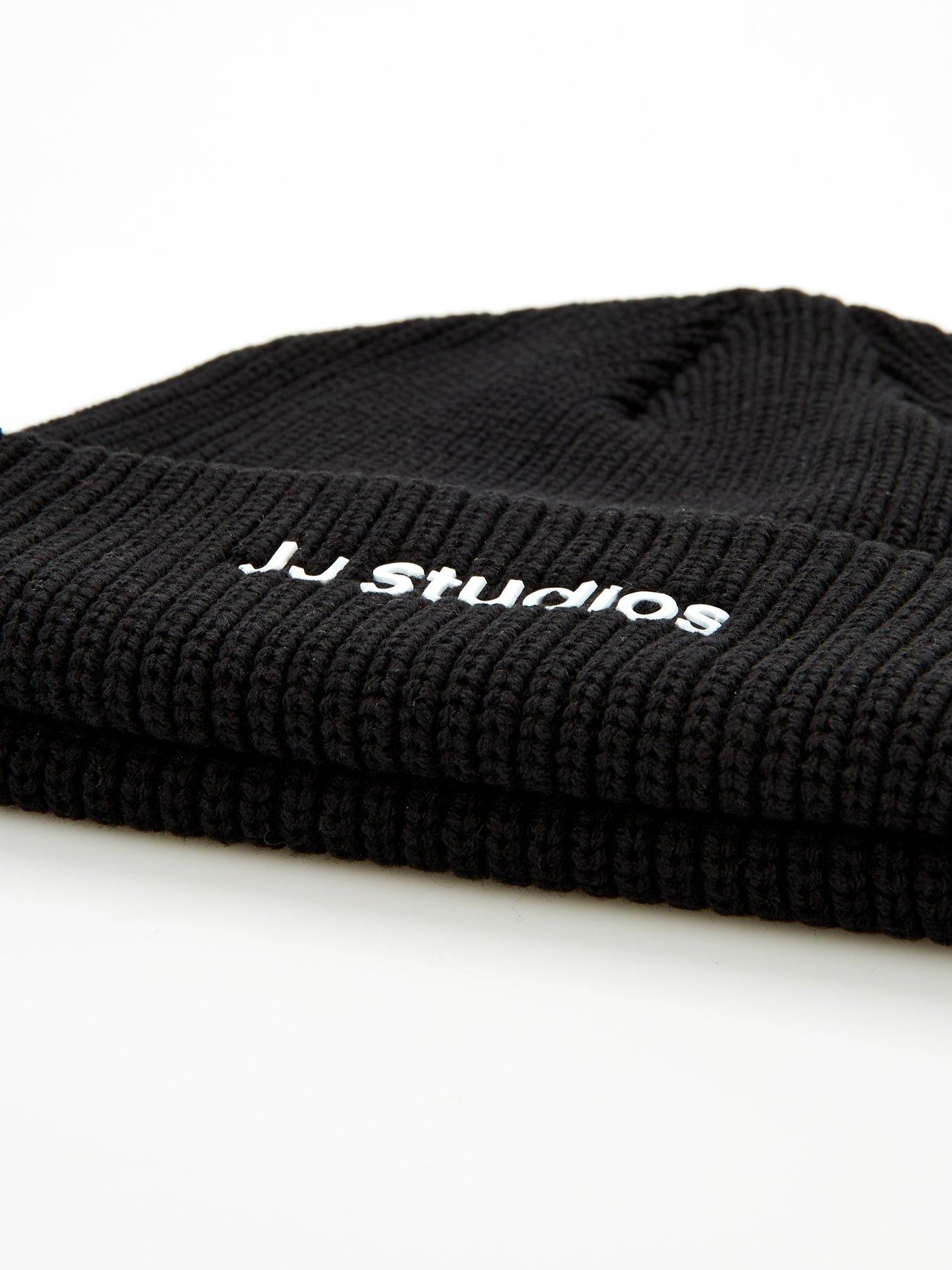  image of jack-jones-soho-jj-studios-knitted-beanie-hat-black