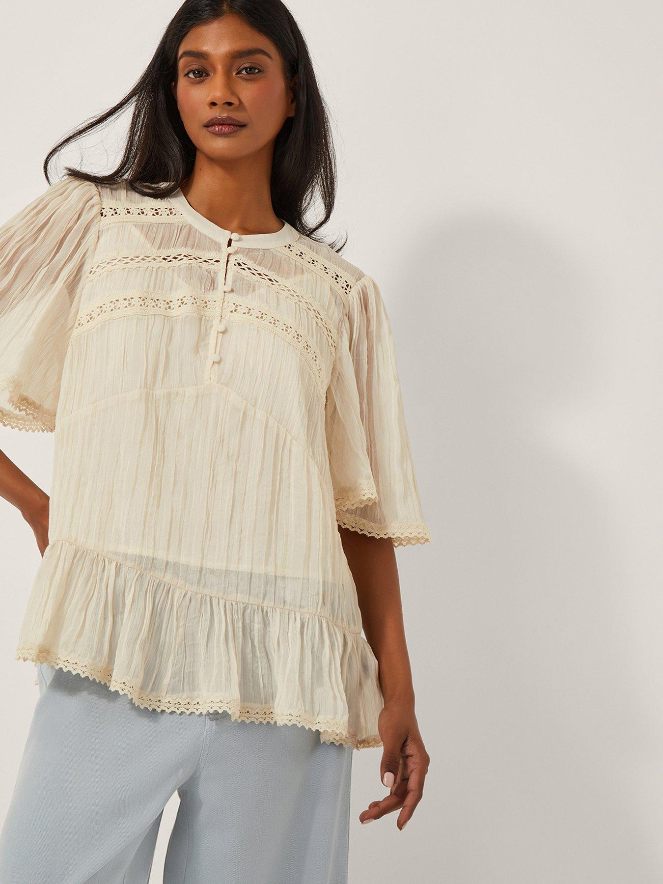 Image 1 of 4 of Monsoon Edith Lace Top - Ivory