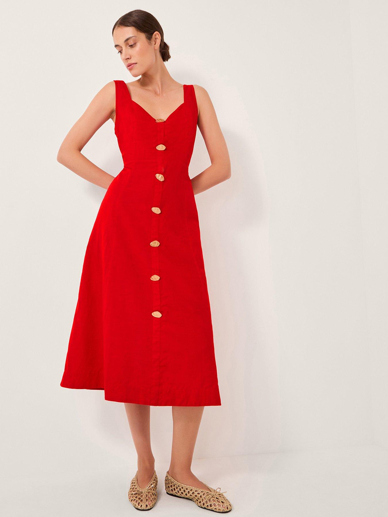 Image 1 of 4 of Monsoon Nell Button Dress - Red