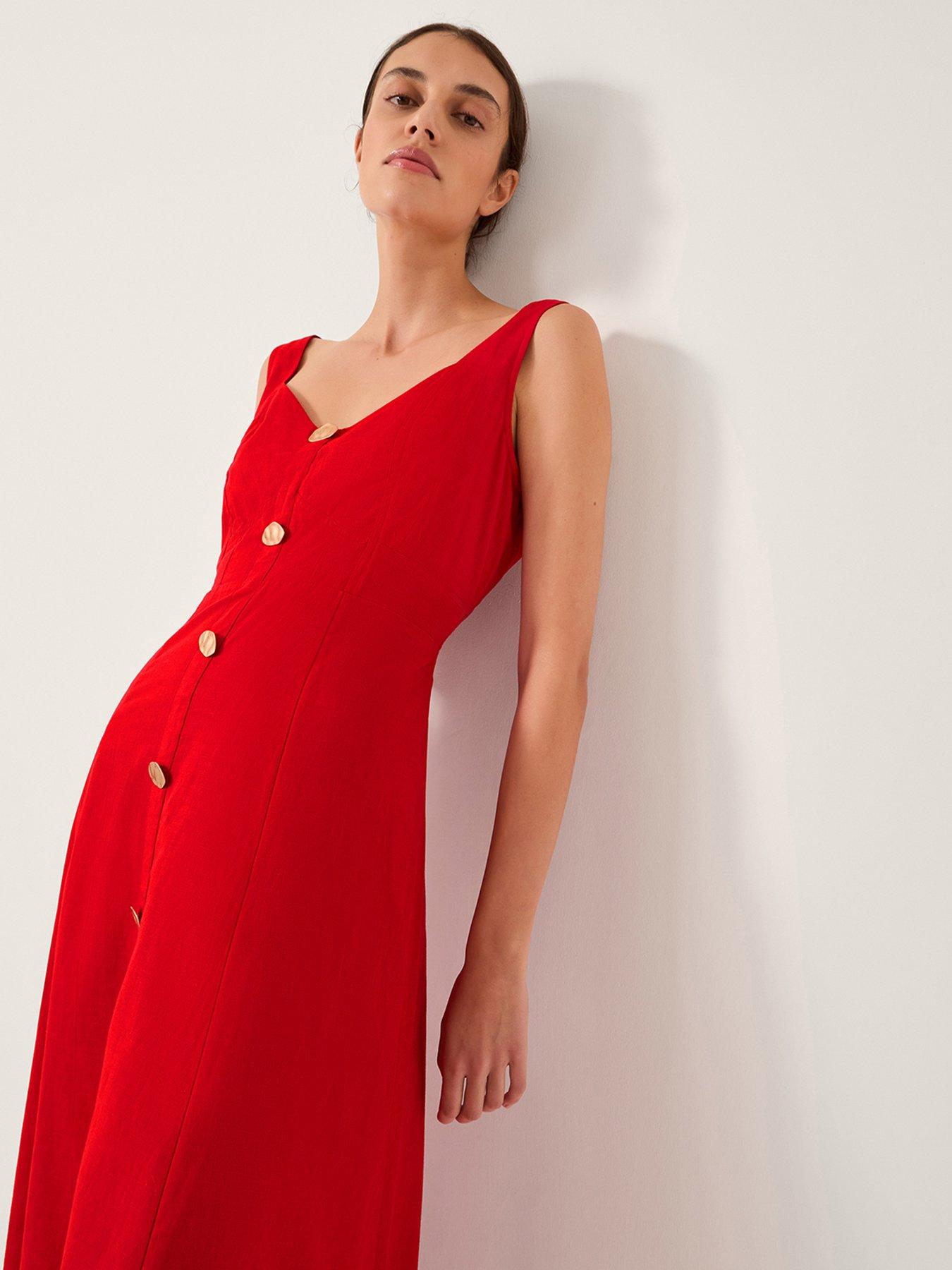 Image 3 of 4 of Monsoon Nell Button Dress - Red