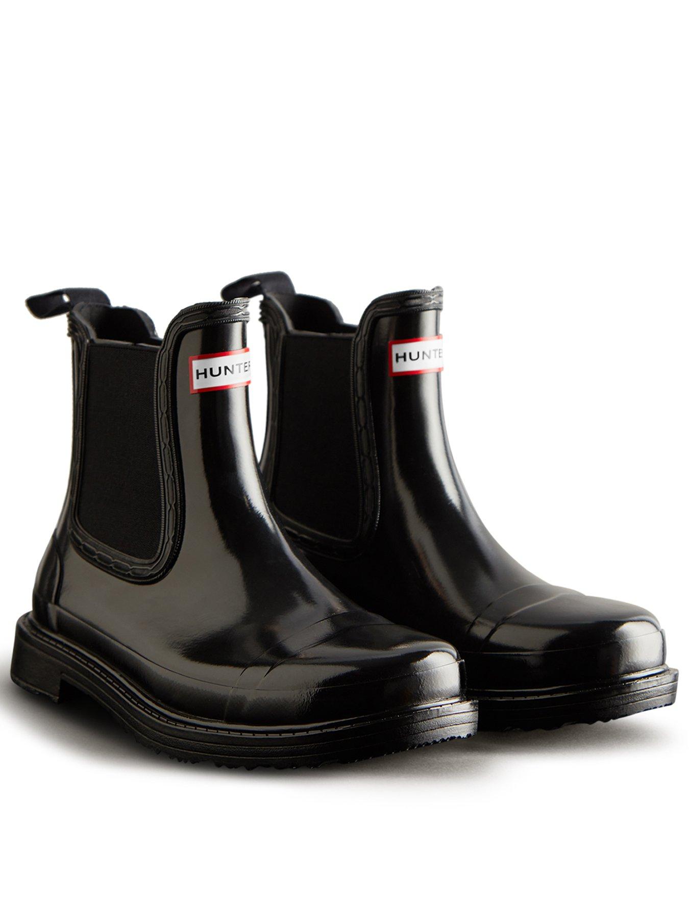 Image 1 of 4 of Hunter Chelsea Commando Gloss Wellington Boot- Black