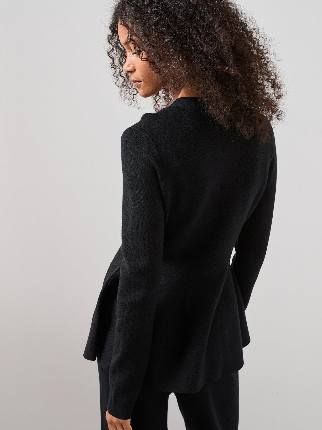  image of the-very-collection-button-detail-knitted-peplum-cardigan-coord-black