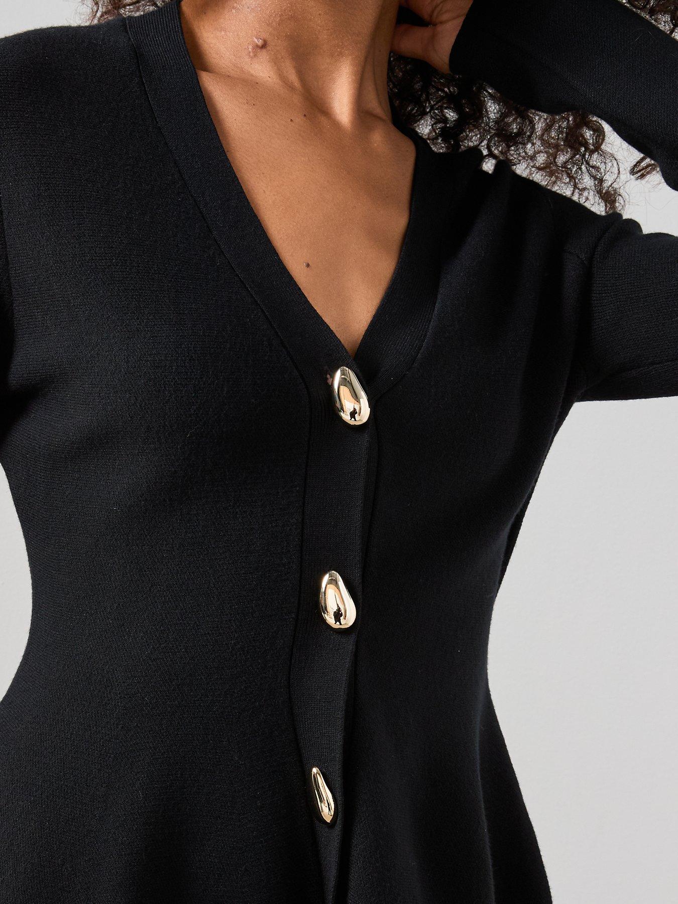  image of the-very-collection-button-detail-knitted-peplum-cardigan-coord-black