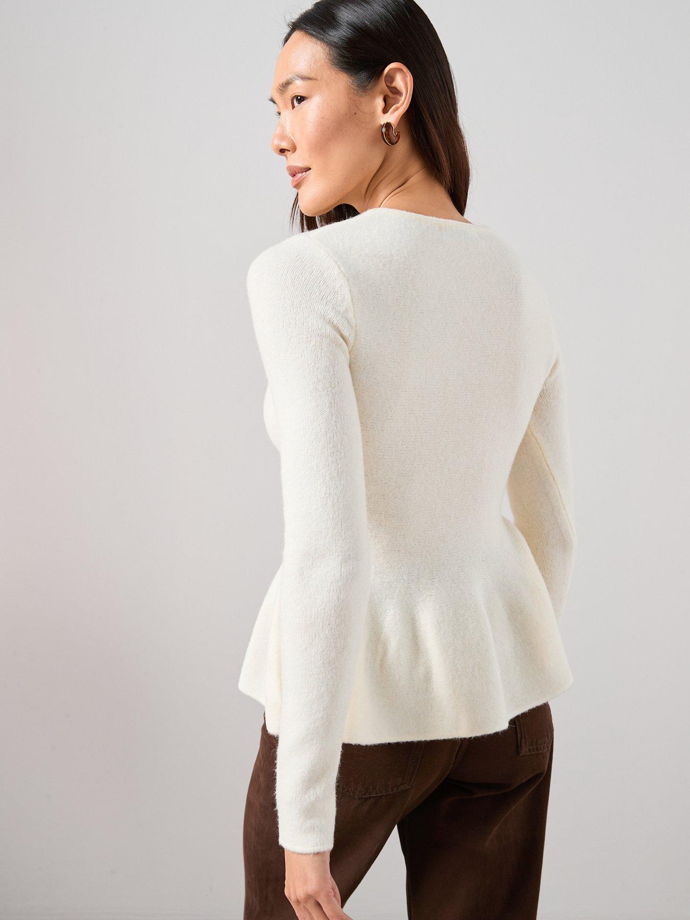 Image 2 of 7 of The Very Collection Crew Neck Peplum Jumper With Wool - Cream