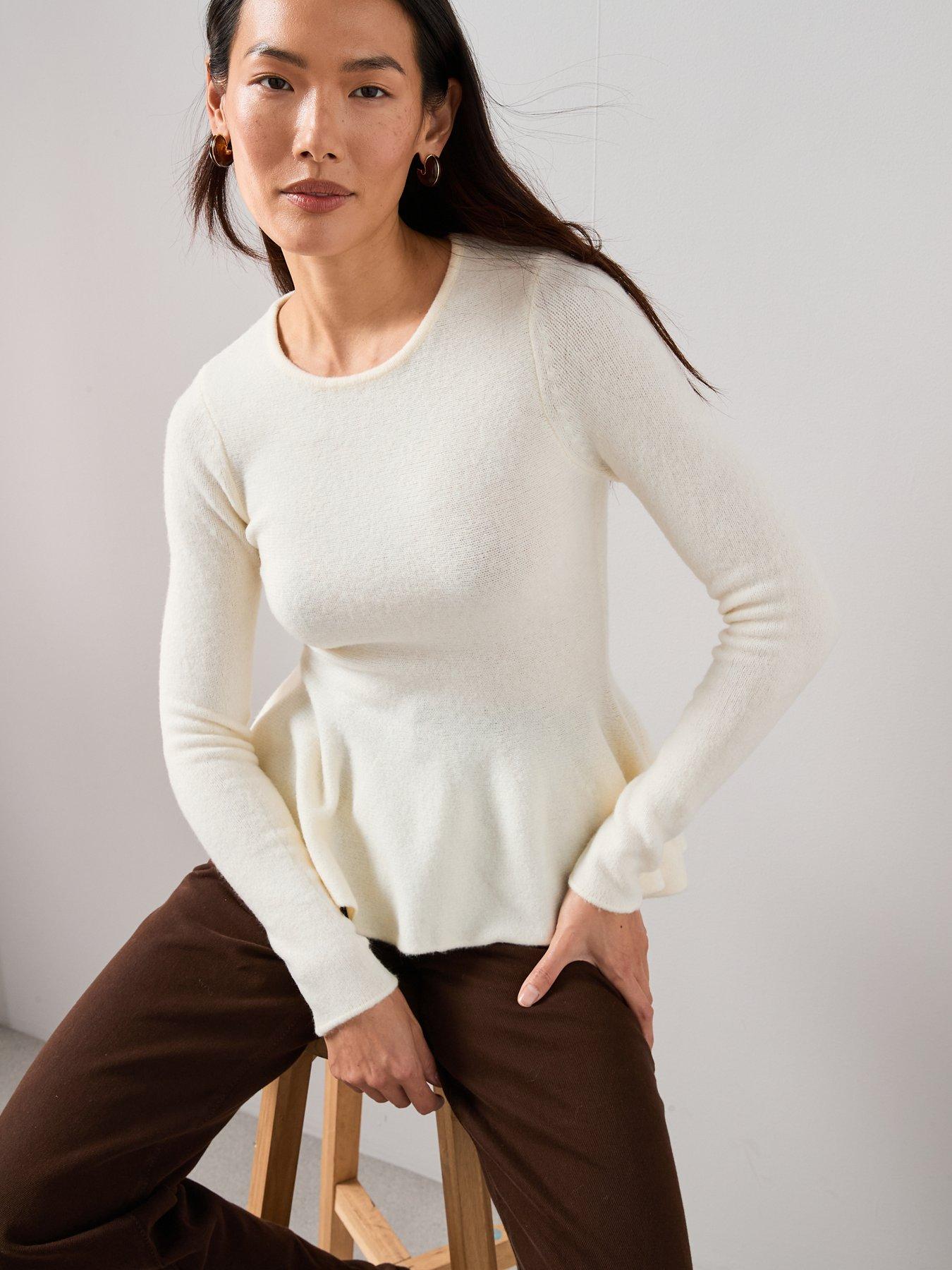 Image 6 of 7 of The Very Collection Crew Neck Peplum Jumper With Wool - Cream