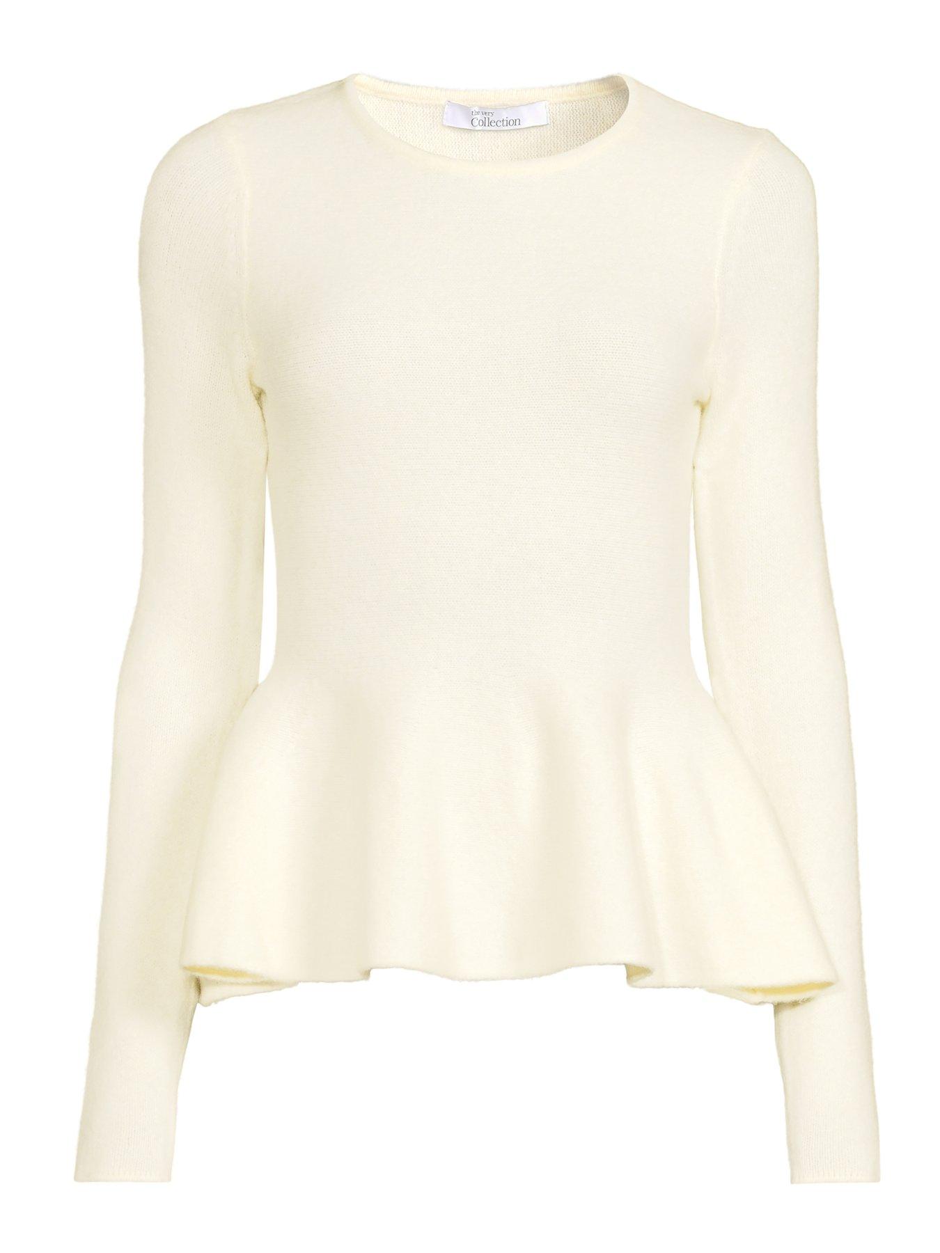 Image 7 of 7 of The Very Collection Crew Neck Peplum Jumper With Wool - Cream