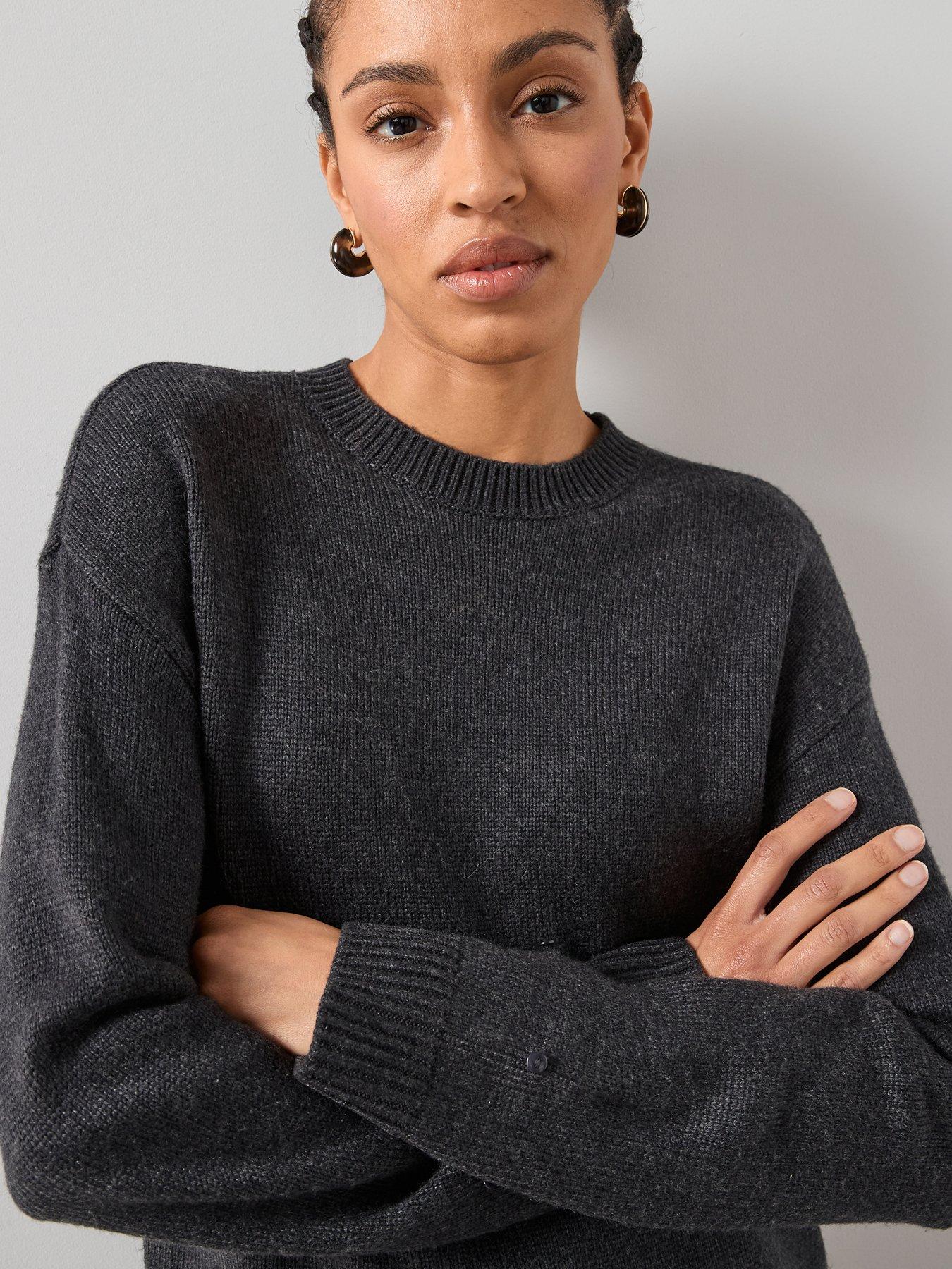 Image 6 of 7 of The Very Collection Crew Neck Detachable Fur Cuff Jumper With Wool - Grey