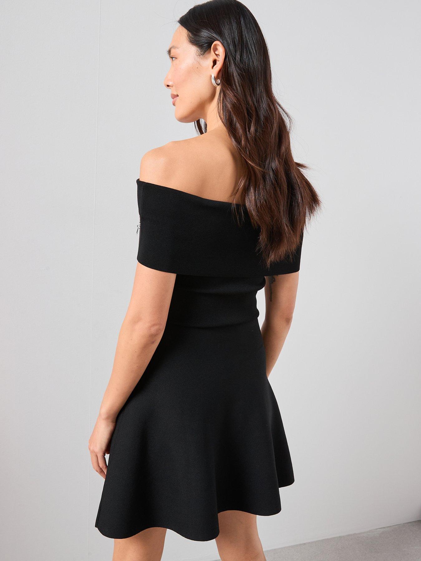 The Very Collection Bardot Embellished Knitted Mini Dress - Black |  Littlewoods