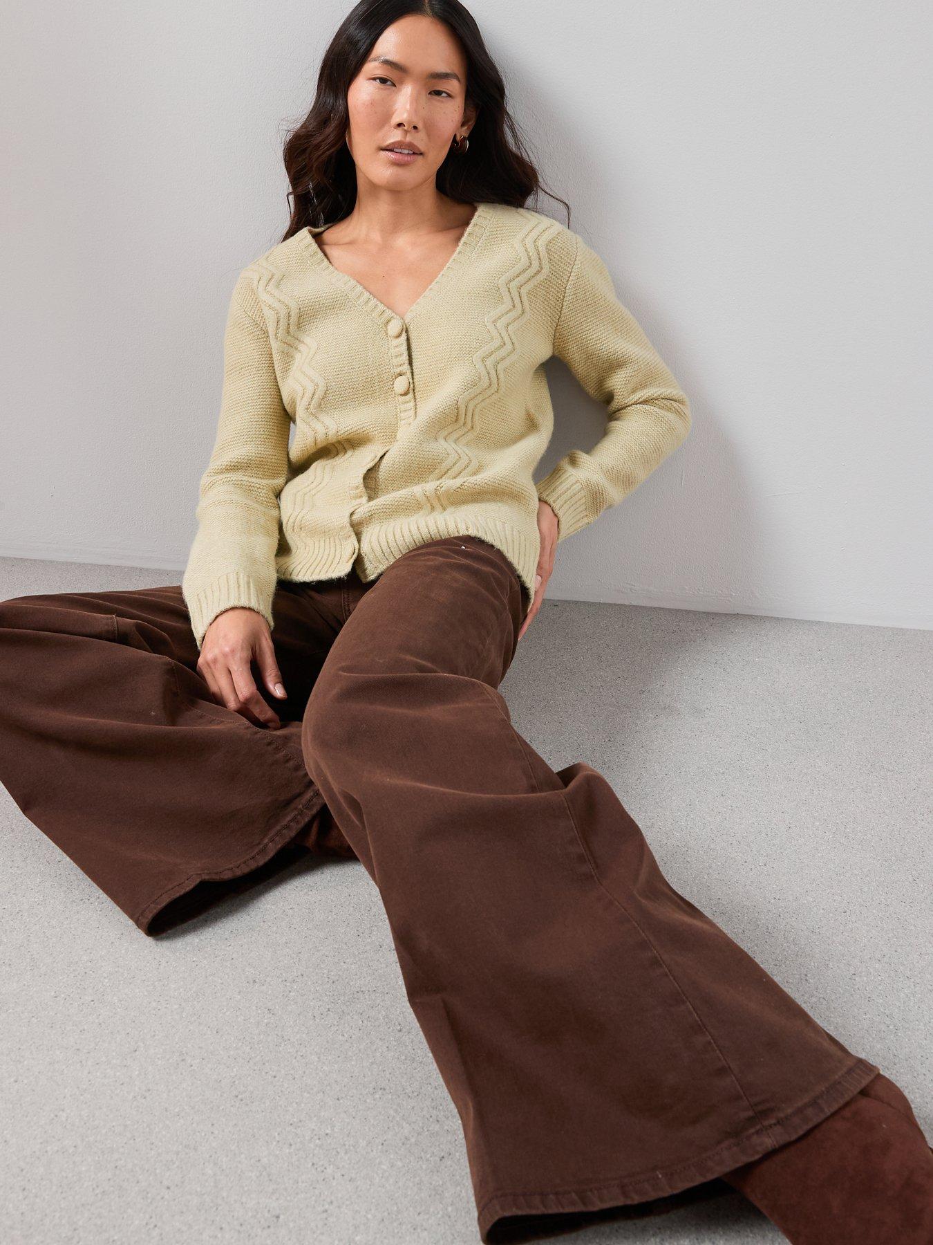 Image 4 of 7 of The Very Collection V Neck Cable Cardigan With Wool - Sage