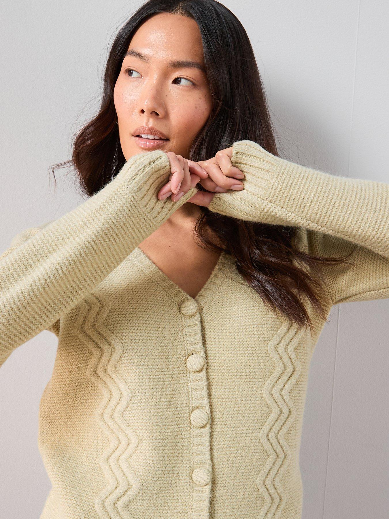 Image 5 of 7 of The Very Collection V Neck Cable Cardigan With Wool - Sage
