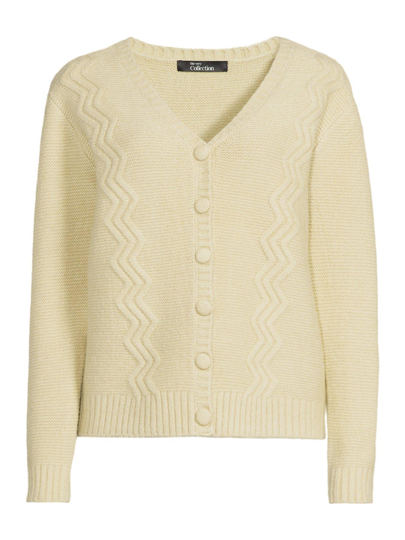 Image 7 of 7 of The Very Collection V Neck Cable Cardigan With Wool - Sage