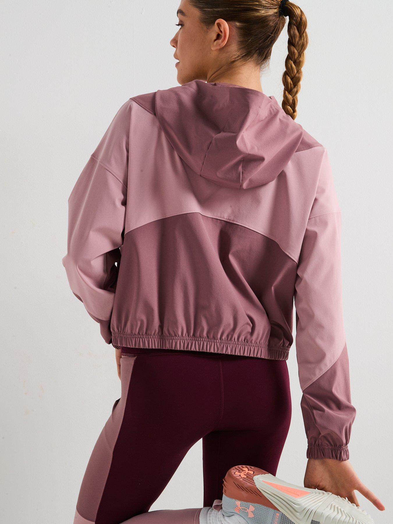  image of under-armour-womens-training-rival-woven-hooded-jacket-burgundy