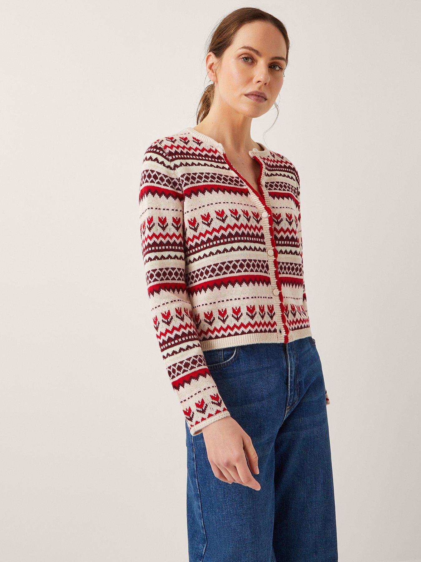Image 1 of 5 of Monsoon Juno Jacquard Cardigan - Ivory