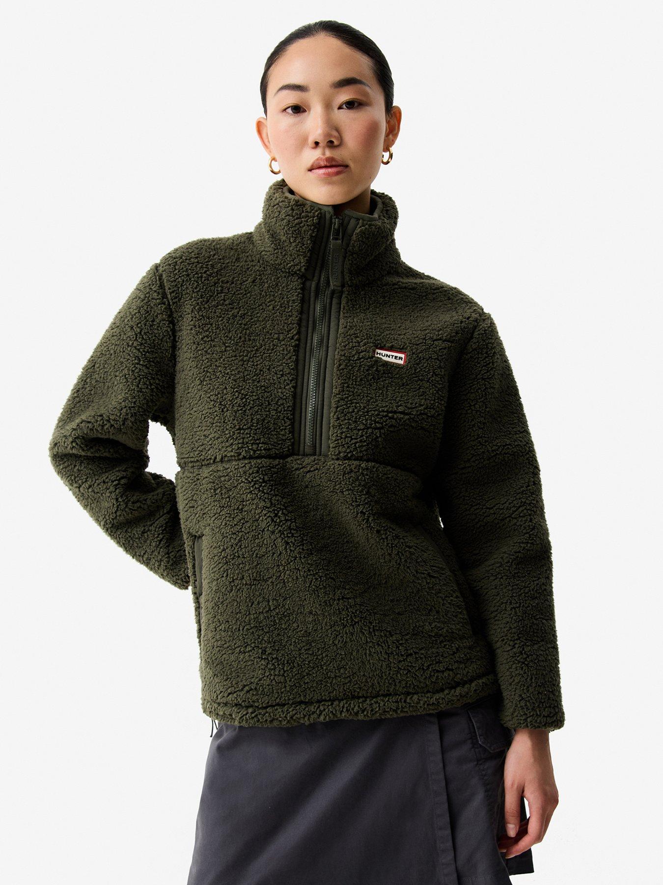 front image of hunter-tiorga-14-zip-borg-fleece-khaki