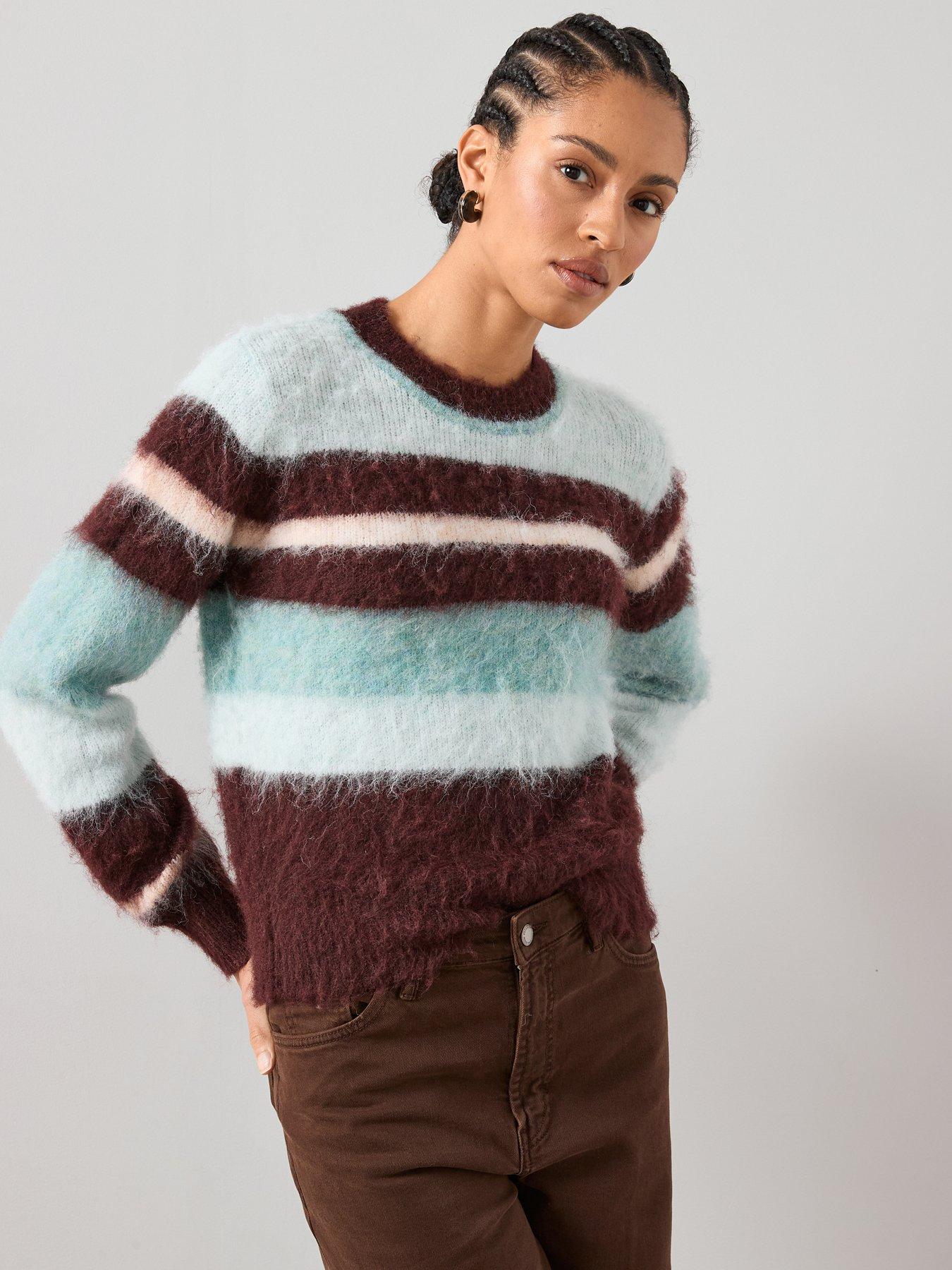 The Very Collection Crew Neck Brushed Yarn Stripe Jumper With Wool - Multi