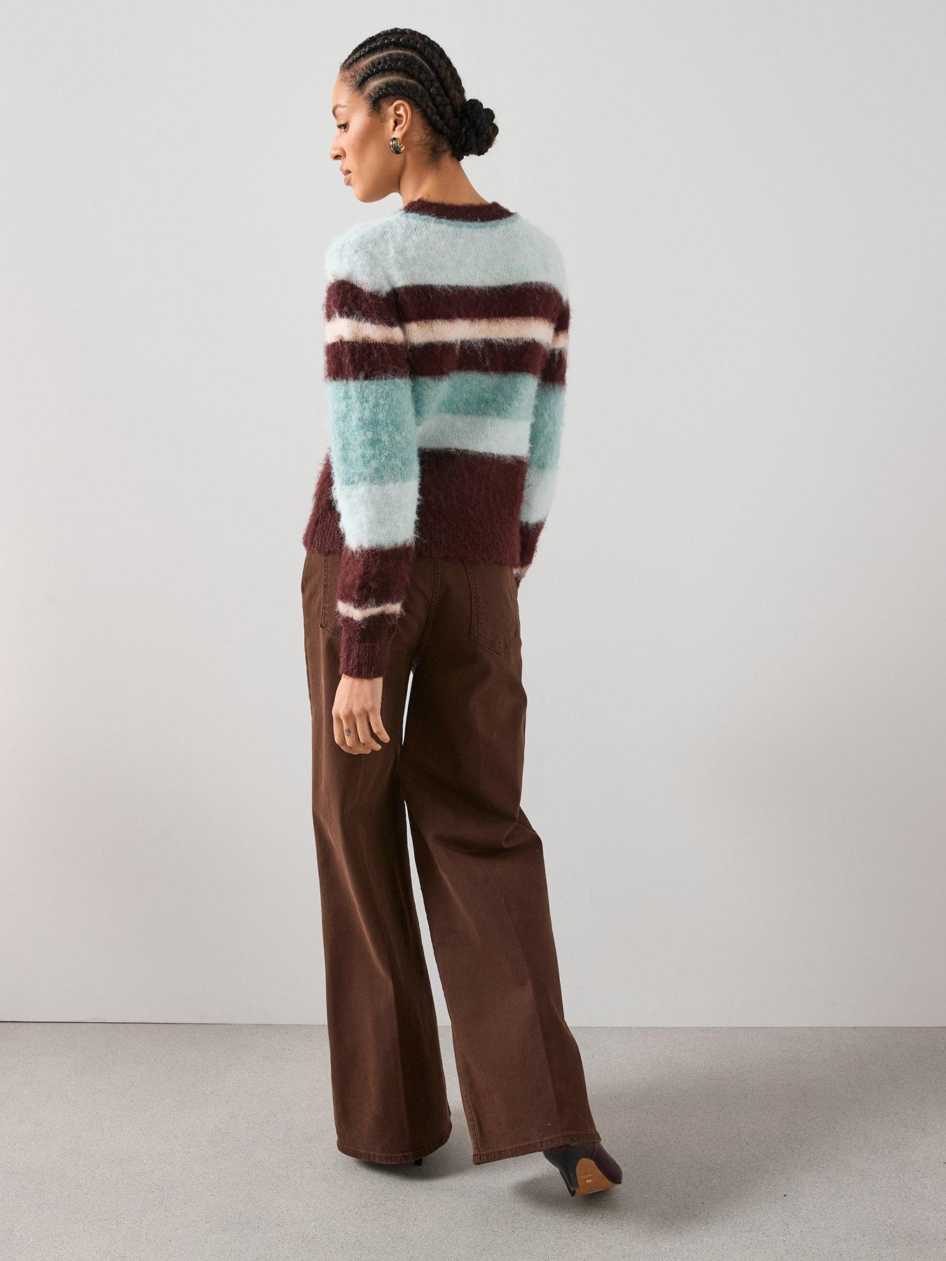  image of the-very-collection-crew-neck-brushed-yarn-stripe-jumper-with-wool-multi