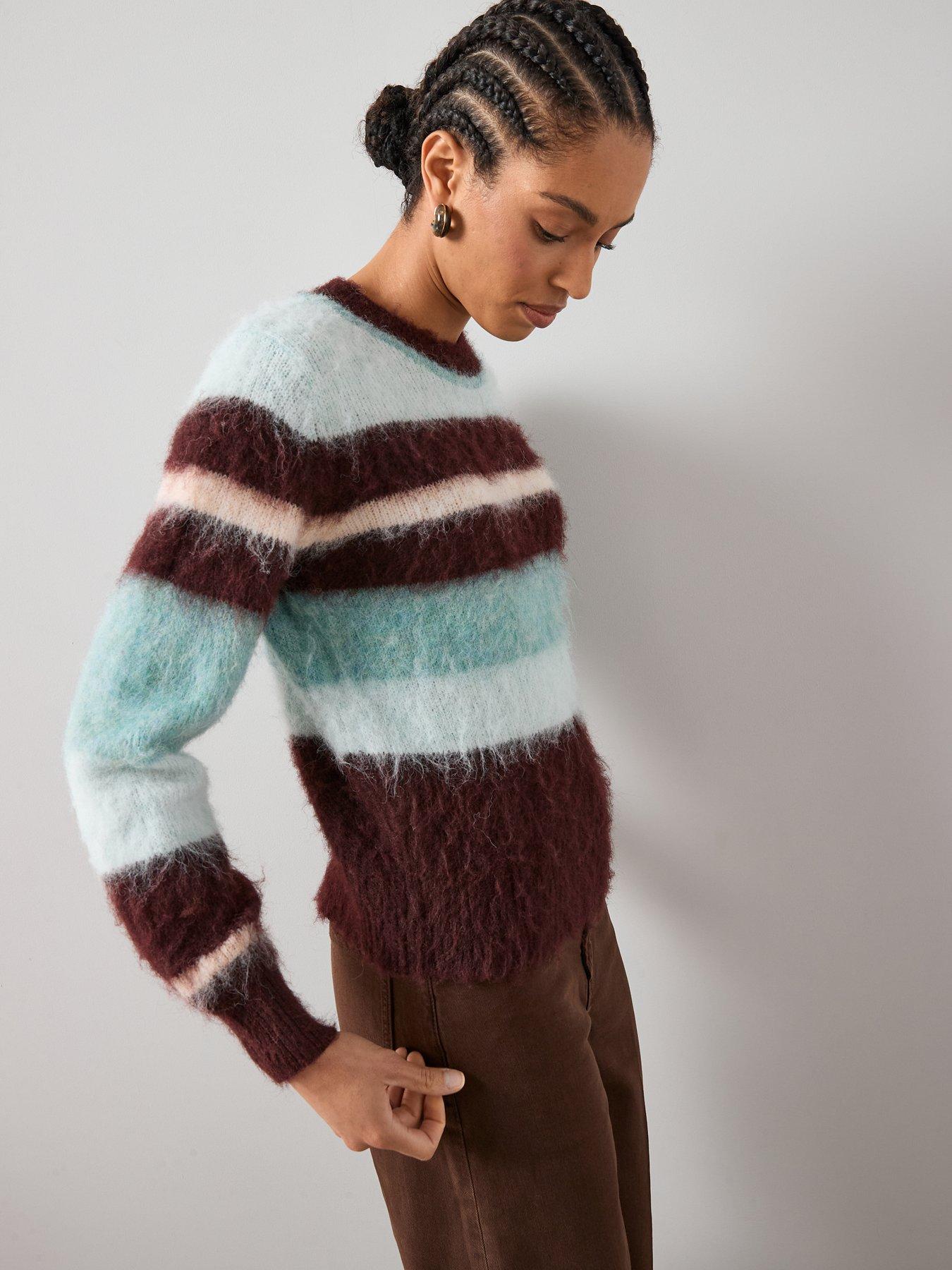  image of the-very-collection-crew-neck-brushed-yarn-stripe-jumper-with-wool-multi