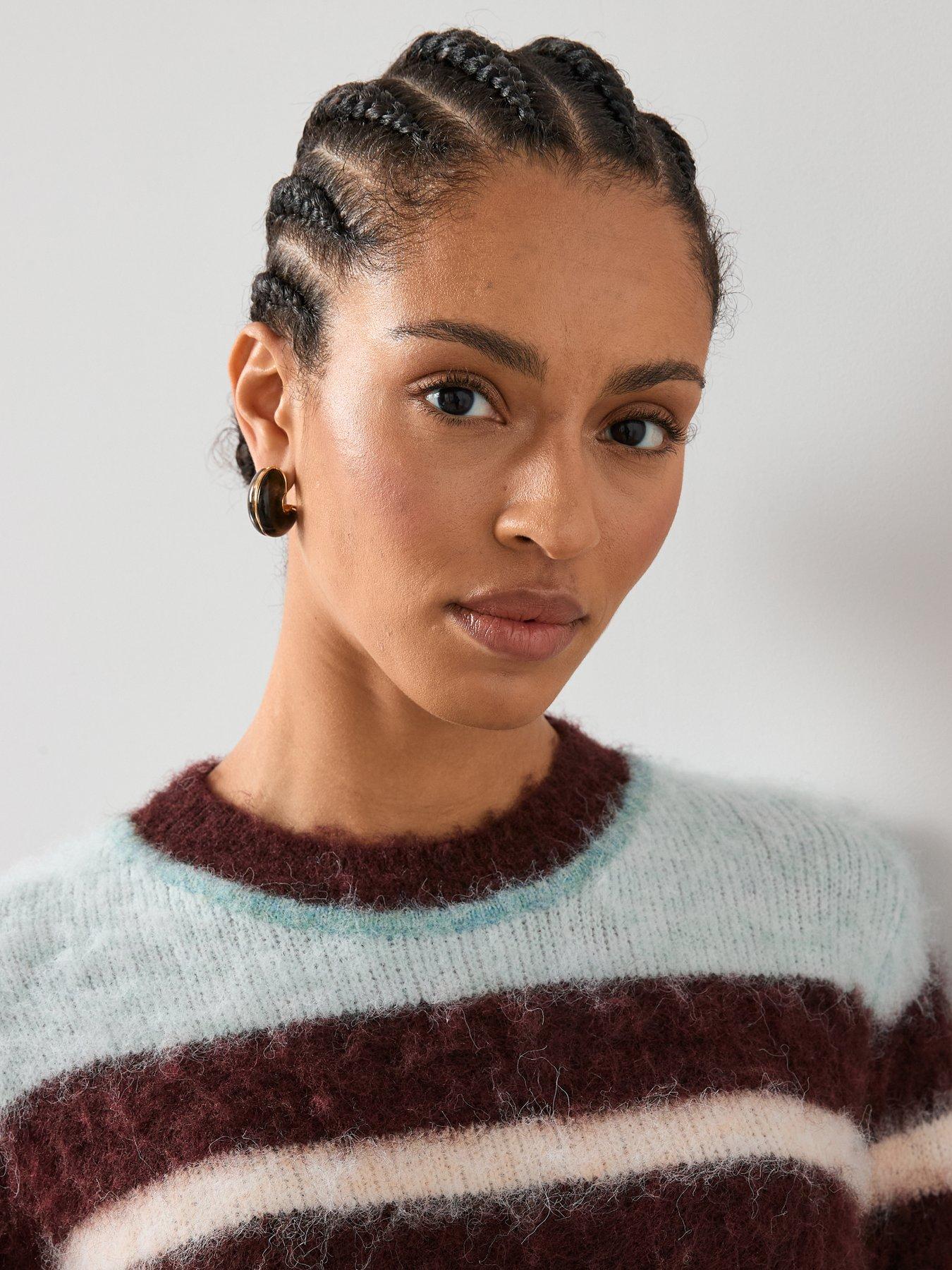  image of the-very-collection-crew-neck-brushed-yarn-stripe-jumper-with-wool-multi