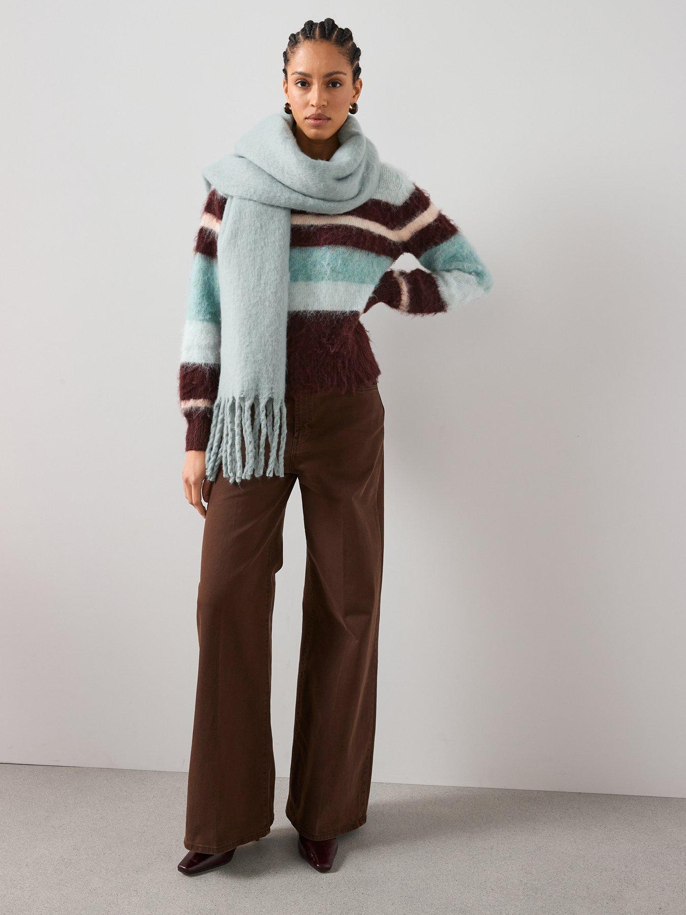  image of the-very-collection-crew-neck-brushed-yarn-stripe-jumper-with-wool-multi