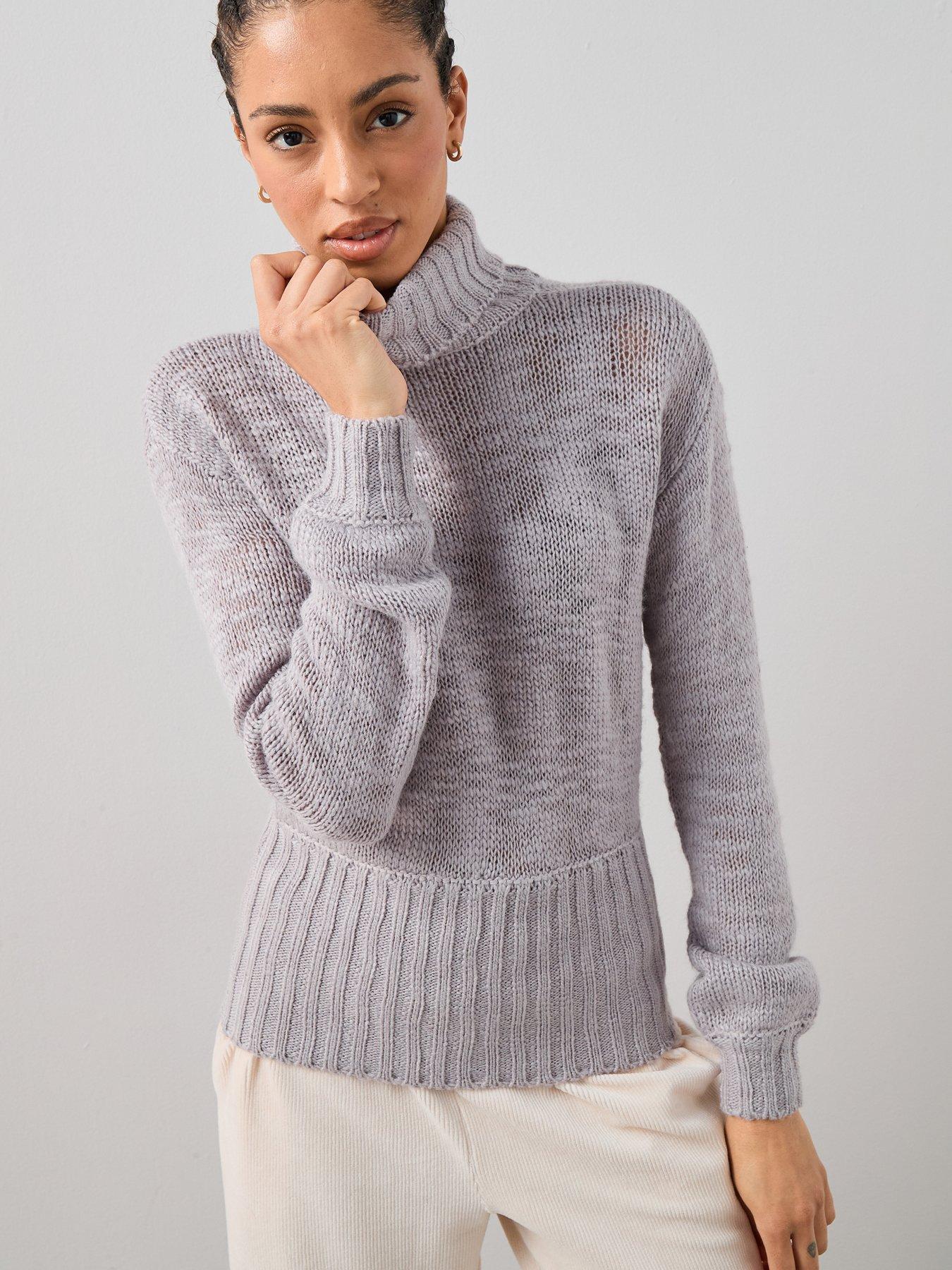  image of the-very-collection-roll-neck-sinched-waist-jumper-with-wool-lilac