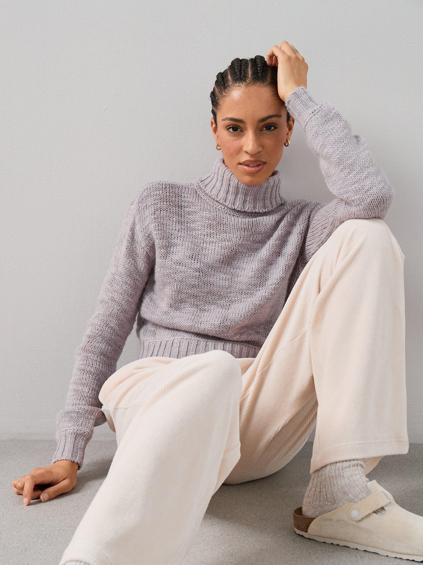  image of the-very-collection-roll-neck-sinched-waist-jumper-with-wool-lilac