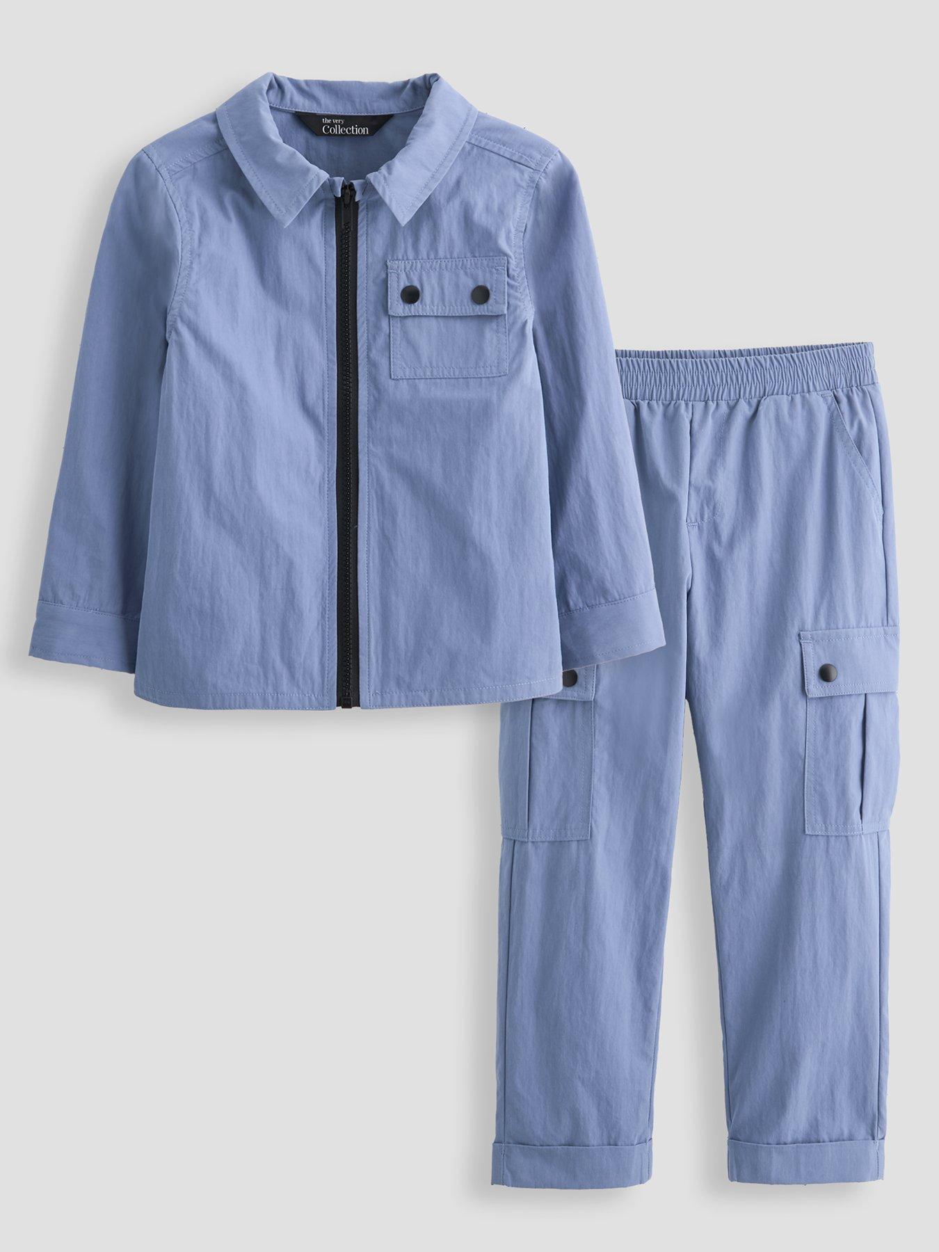 Image 1 of 5 of The Very Collection Boys Smart Zip Up Pocket Detail Top And Trousers Set - Blue