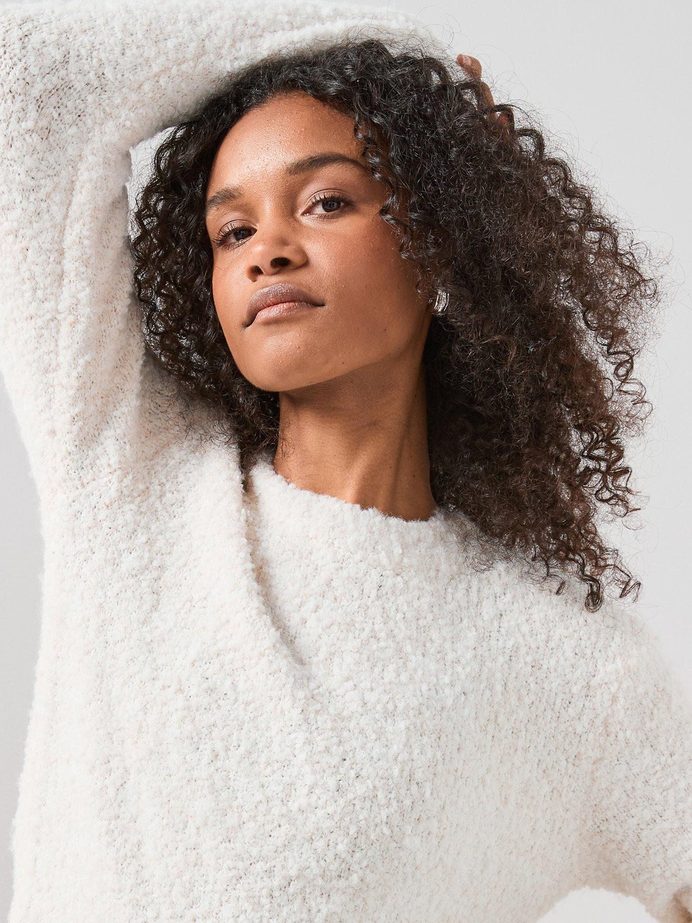 Image 5 of 7 of The Very Collection Boucle Fringe Hem Crew Neck Jumper - Cream
