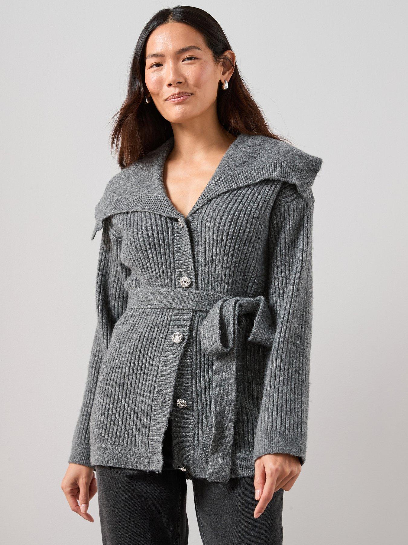 the-very-collection-oversized-collar-belted-longline-cardigan-grey