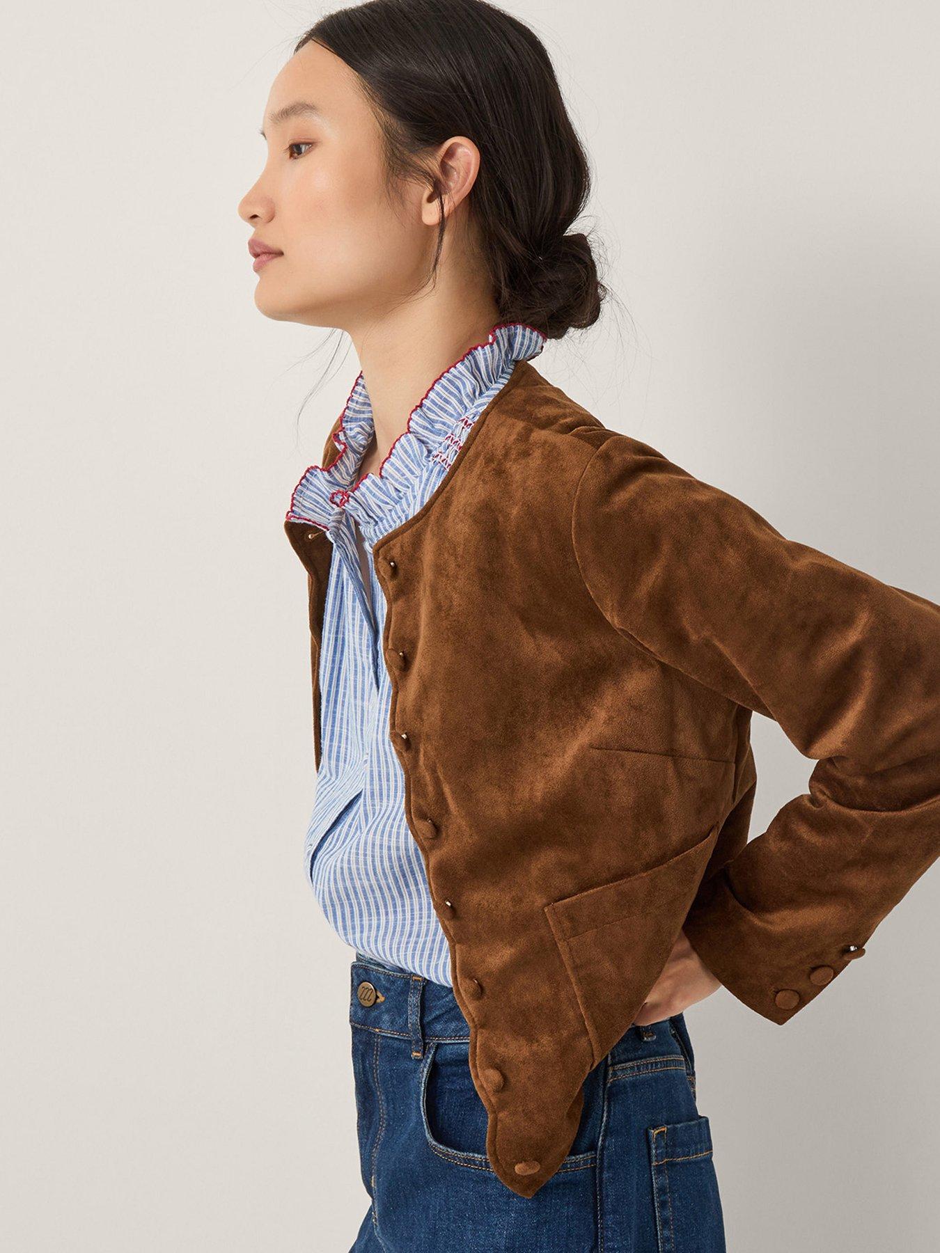 image of monsoon-isla-faux-suede-jacket-brown