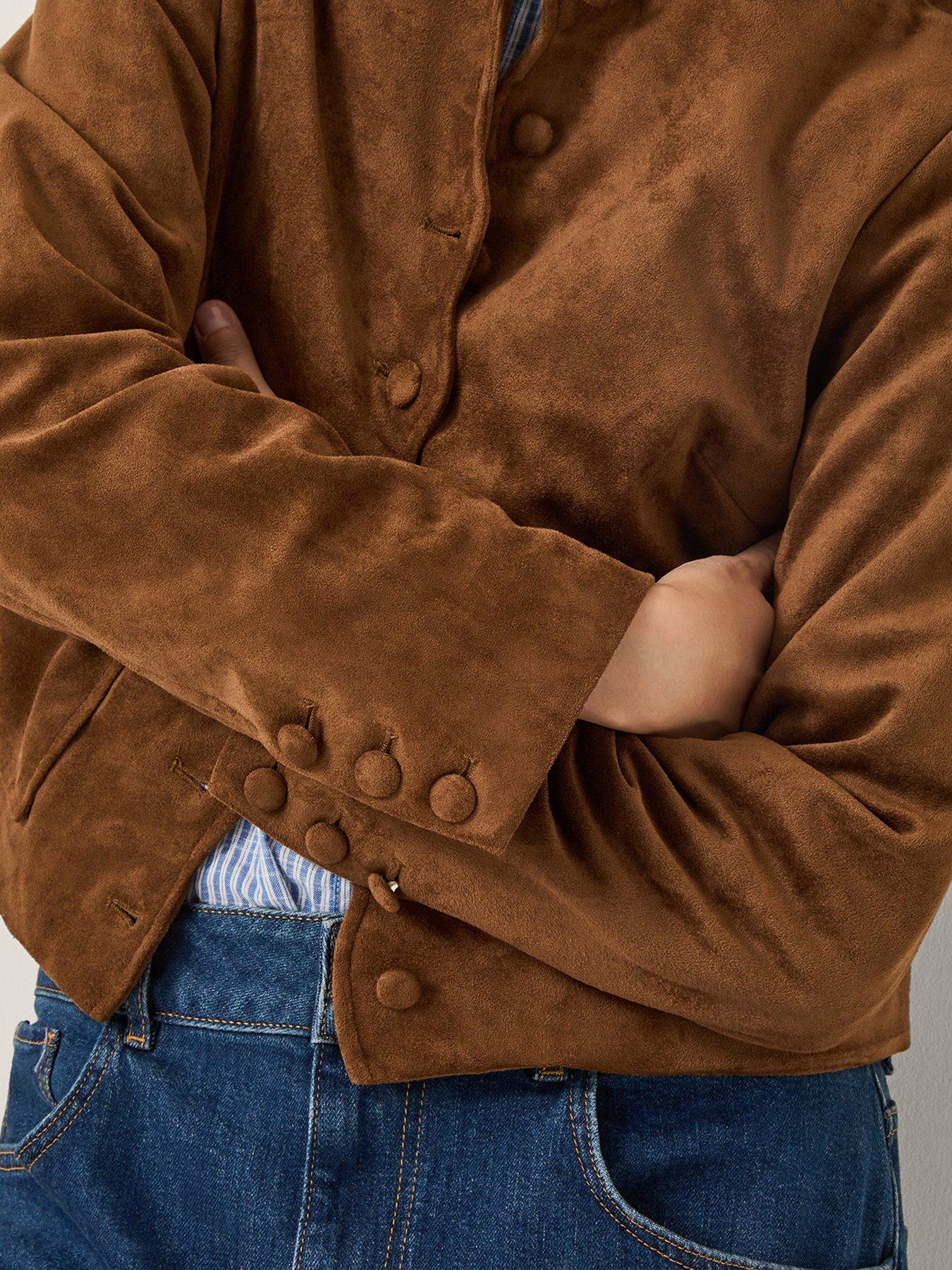  image of monsoon-isla-faux-suede-jacket-brown