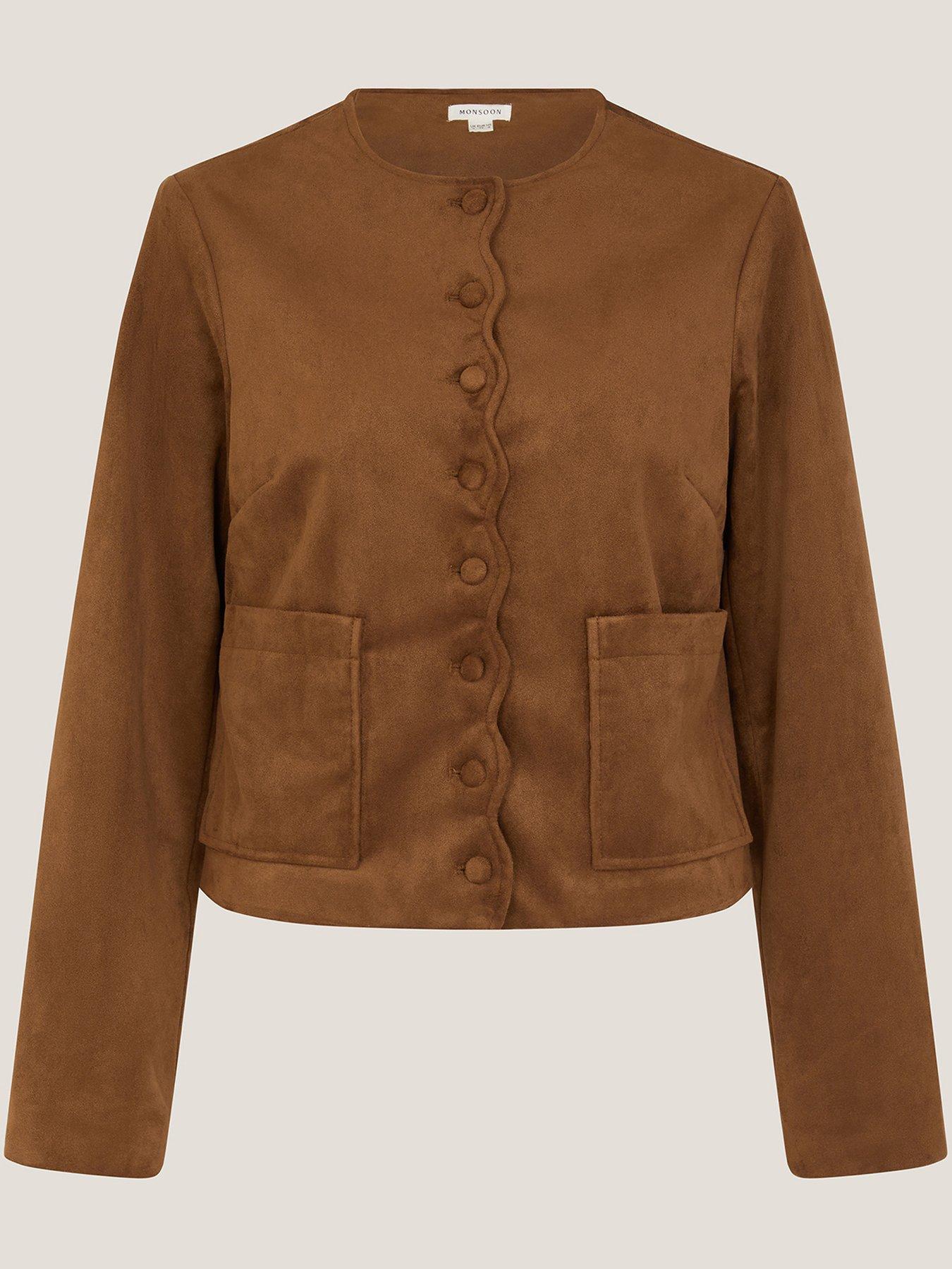  image of monsoon-isla-faux-suede-jacket-brown