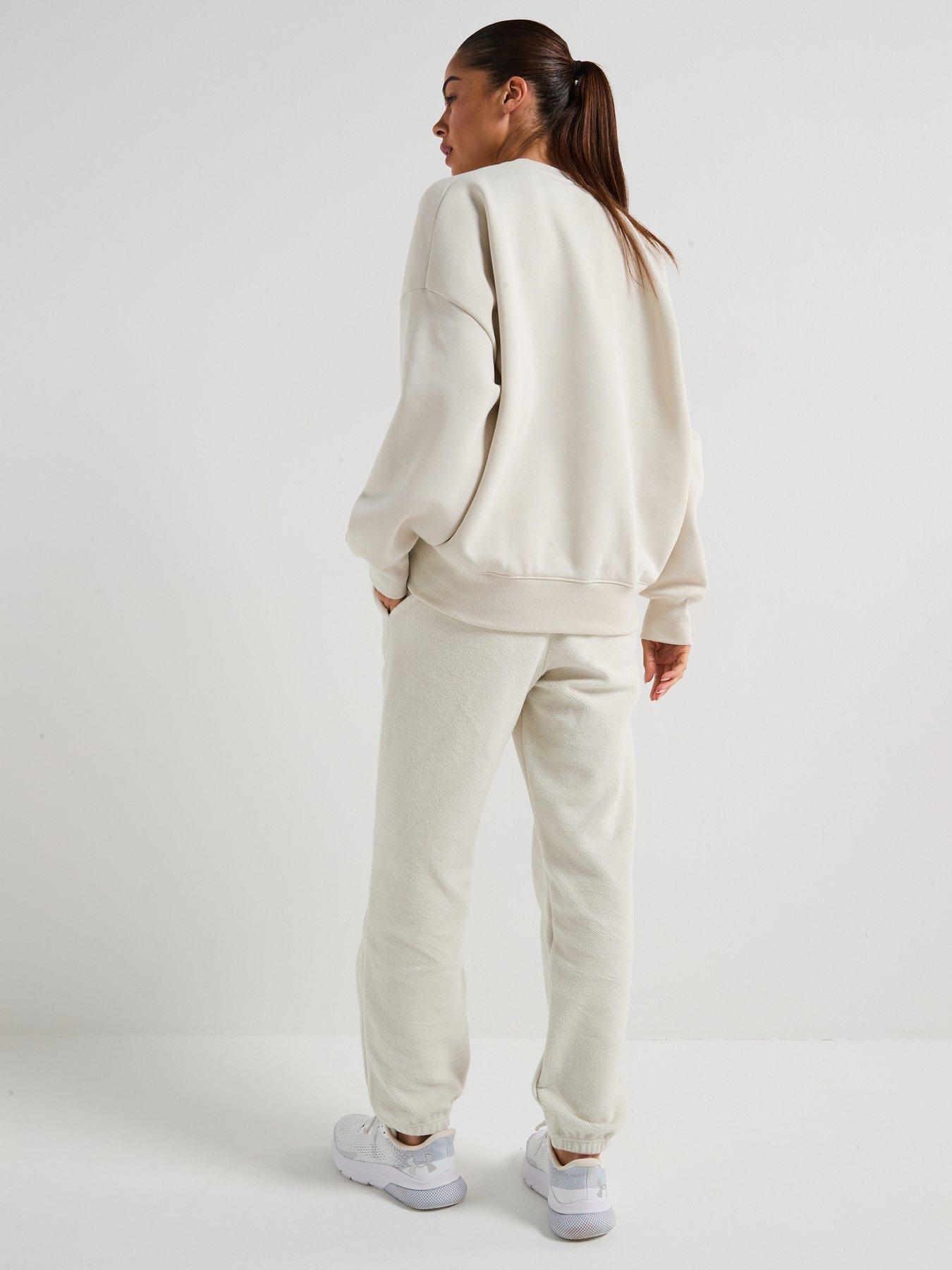 Image 6 of 6 of UNDER ARMOUR Womens Training Rival Fleece Oversized Varsity Crew Sweat - White