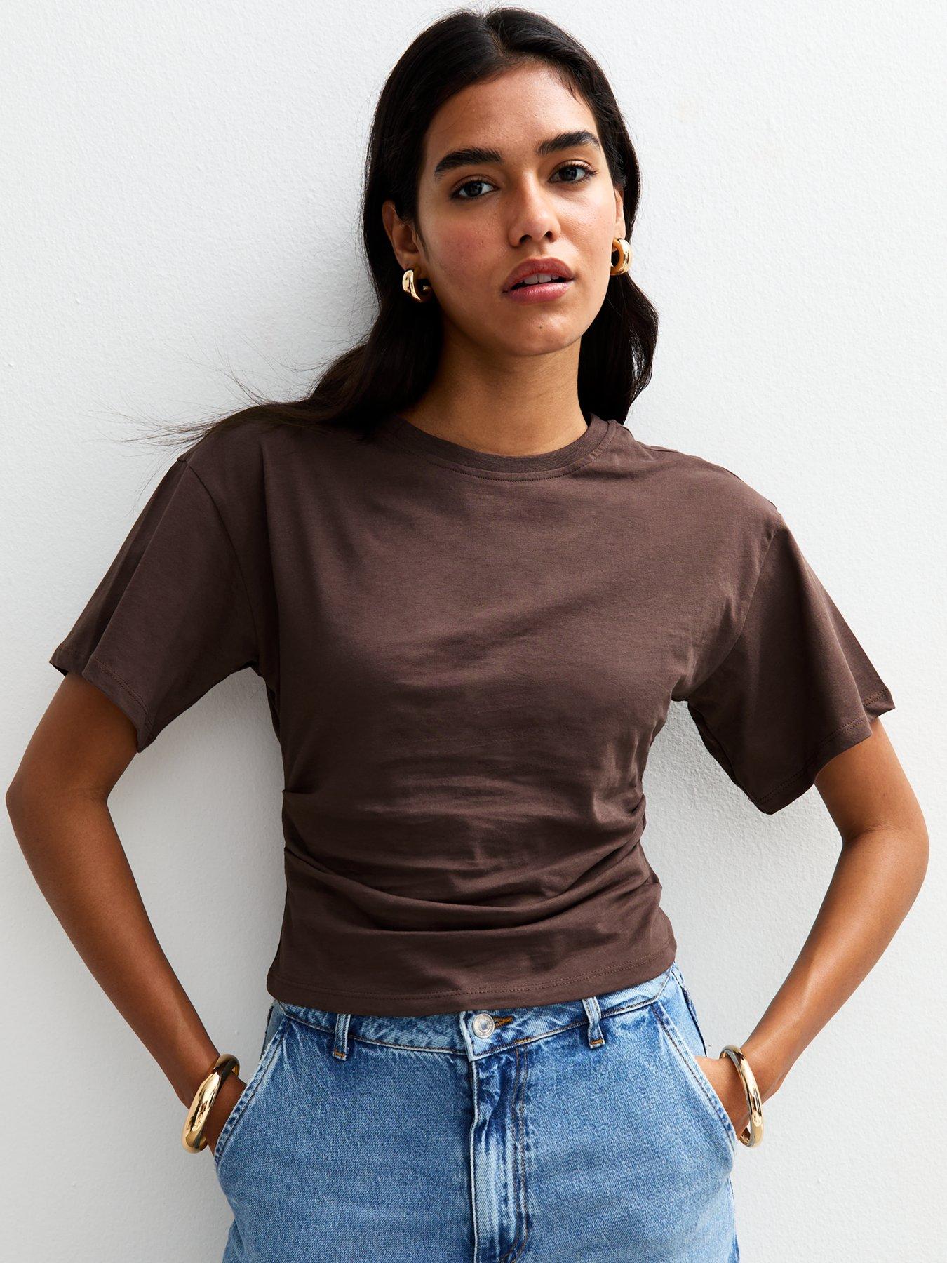 undefined Ruched Seam Corset T-Shirt - Brown