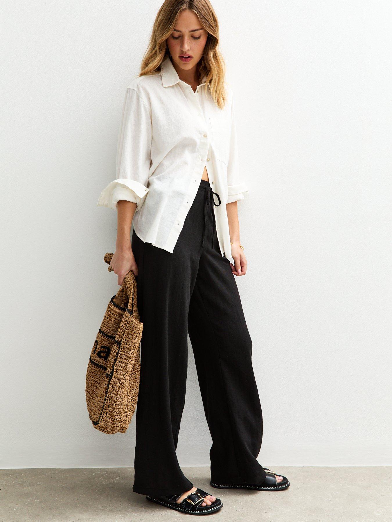 Image 1 of 4 of New Look Black Linen Look Wide Leg Trousers