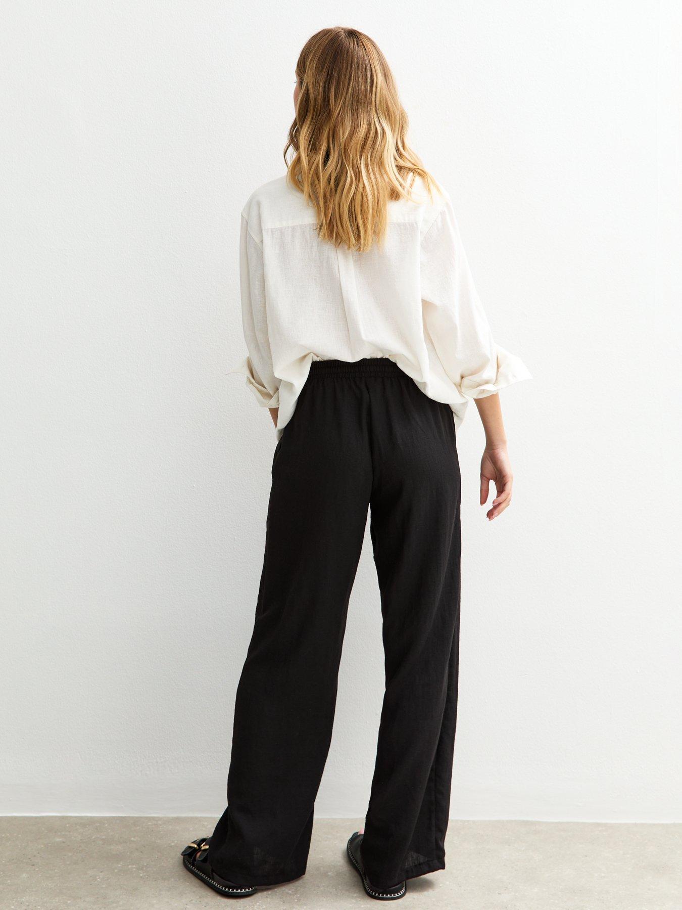 Image 2 of 4 of New Look Black Linen Look Wide Leg Trousers
