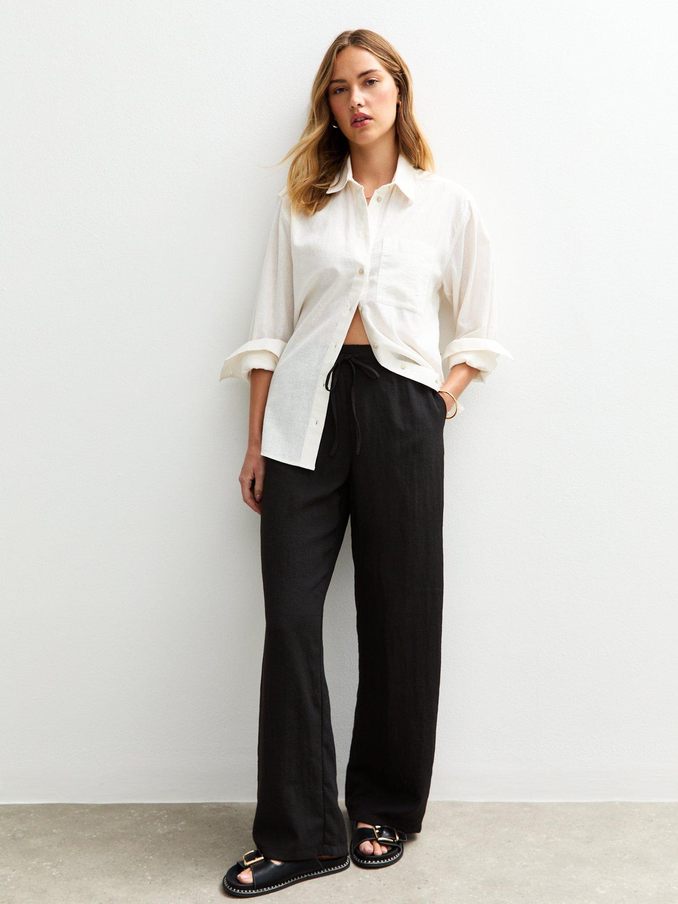 Image 3 of 4 of New Look Black Linen Look Wide Leg Trousers