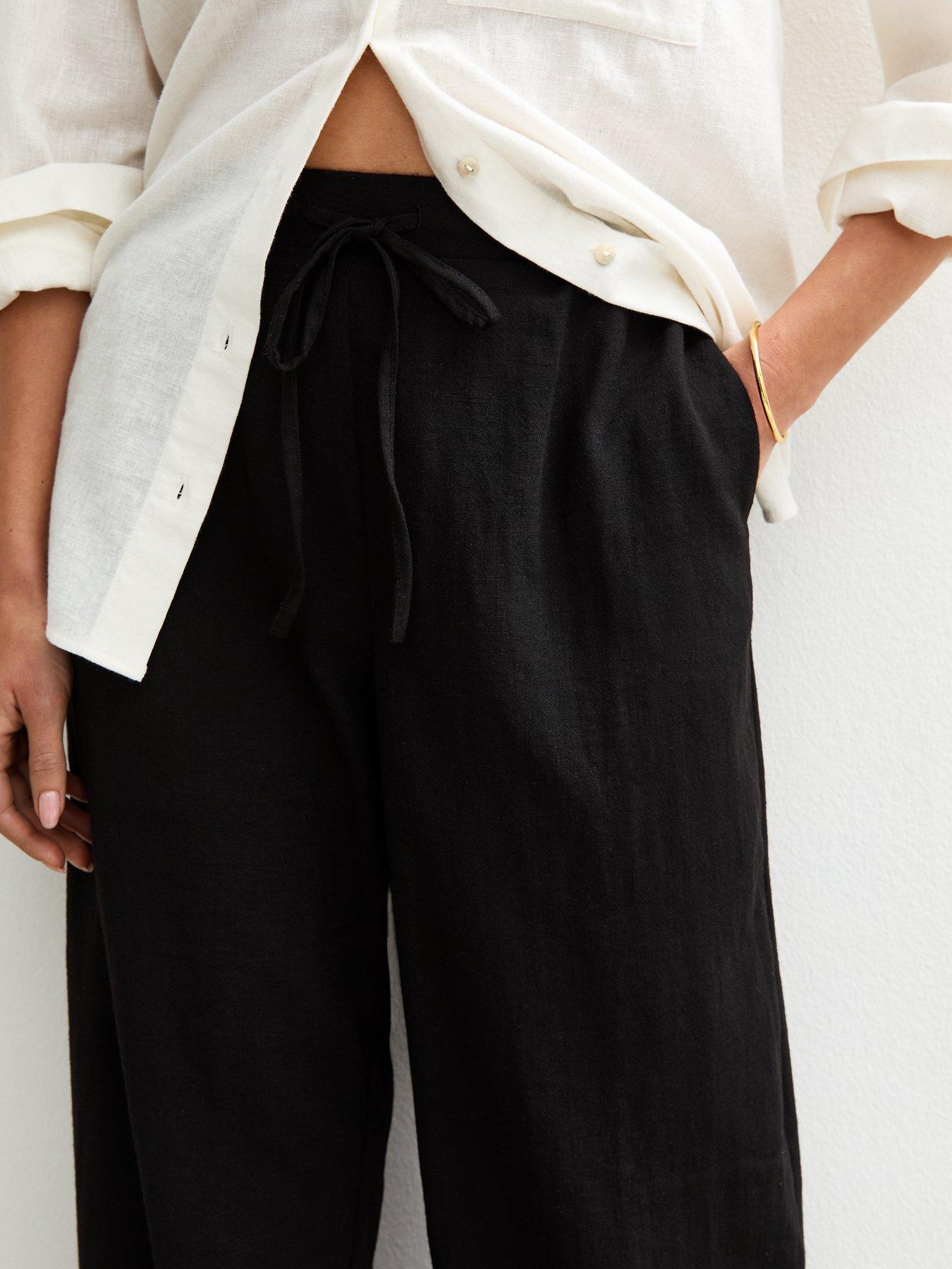 Image 4 of 4 of New Look Black Linen Look Wide Leg Trousers